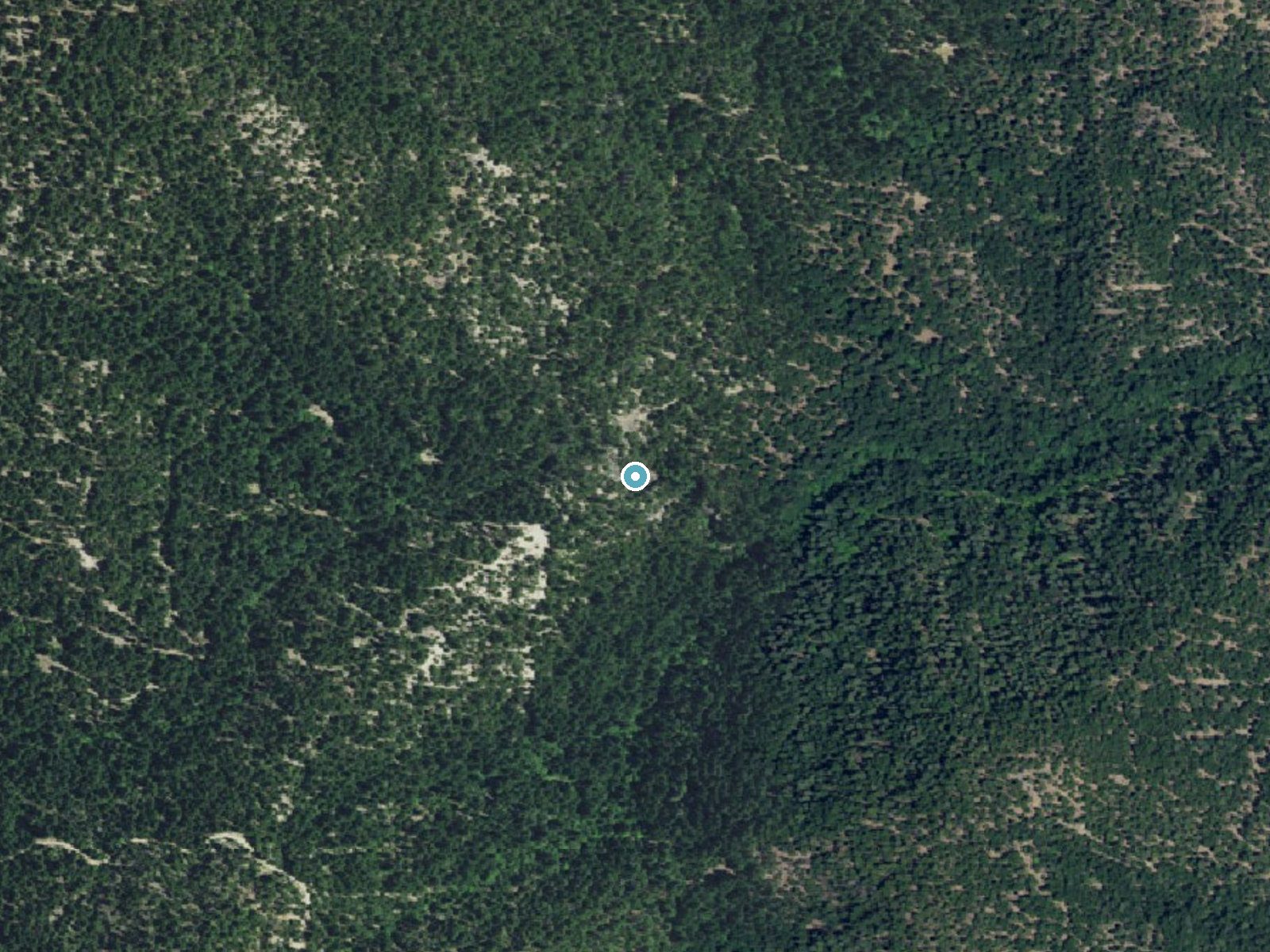Aerial photo of the same ground around Johnson Creek Falls near Etna, California, for comparison with the lidar view