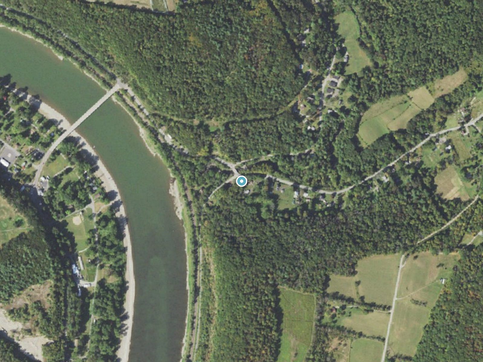 Aerial photo of the same ground around Buttermilk Falls near West Falls, Pennsylvania, for comparison with the lidar view
