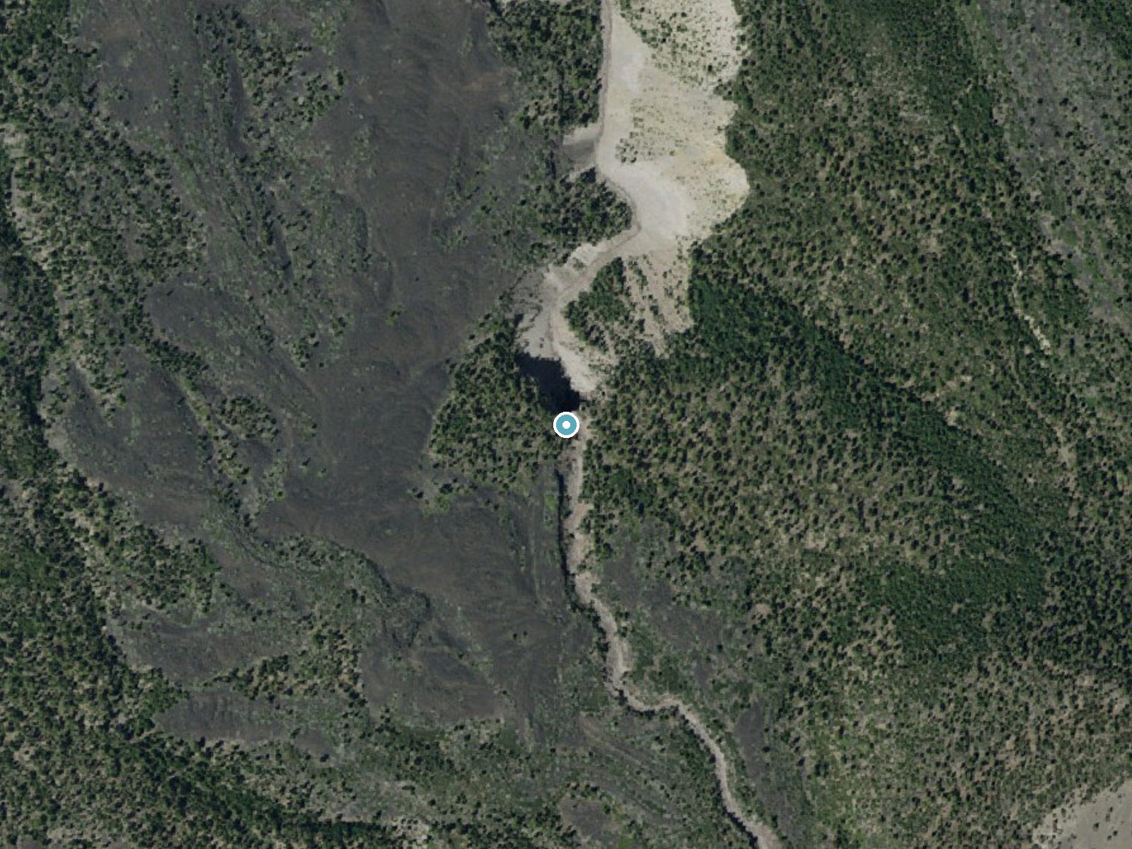 Aerial photo of the same ground around Whitney Falls near Carrick, California, for comparison with the lidar view
