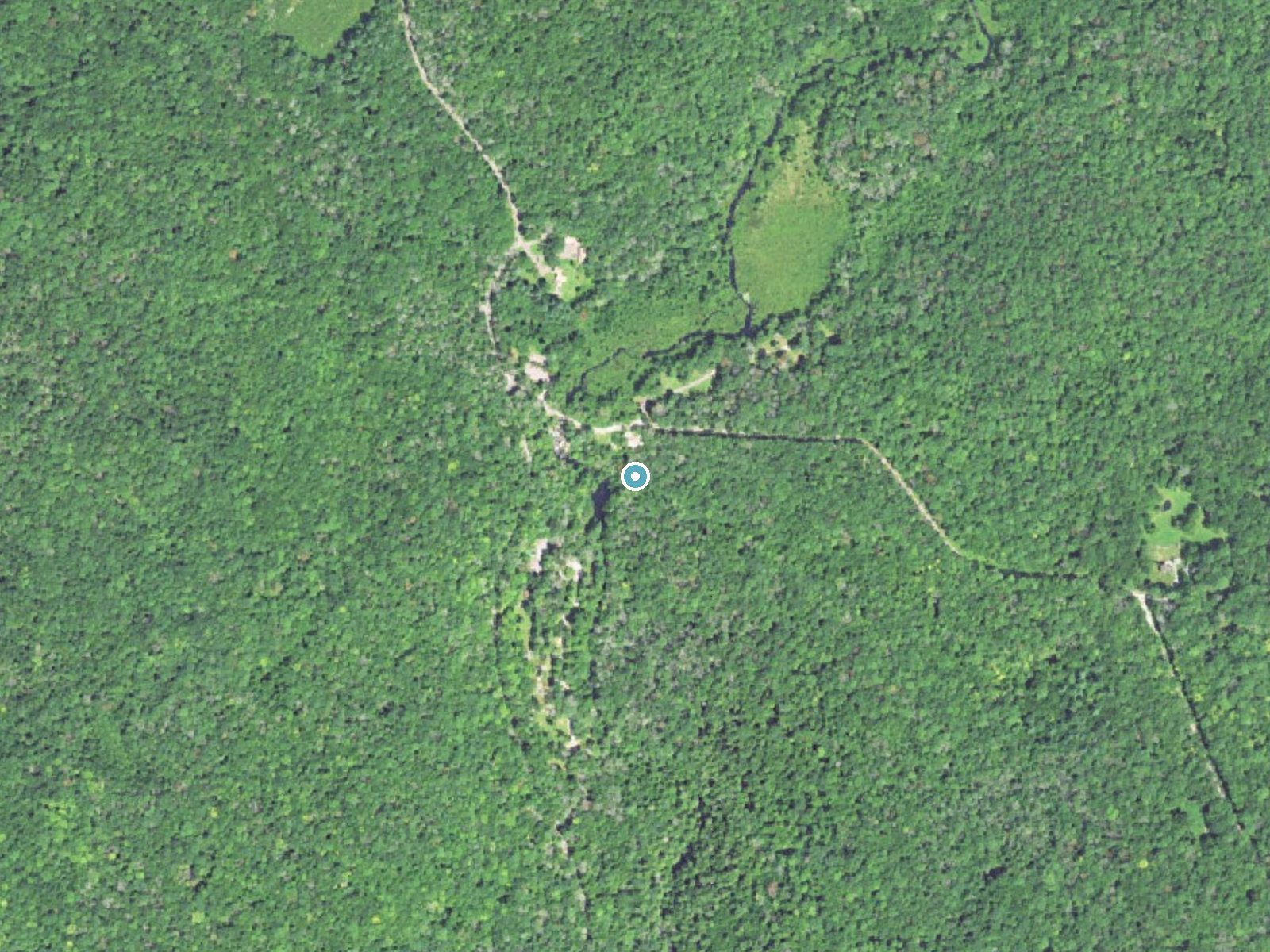 Aerial photo of the same ground around Chapman Falls near Moodus, Connecticut, for comparison with the lidar view