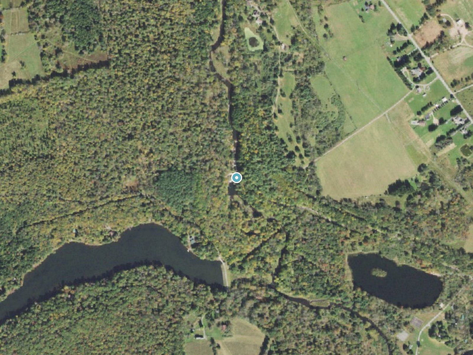 Aerial photo of the same ground around Wangum Falls near White Mills, Pennsylvania, for comparison with the lidar view