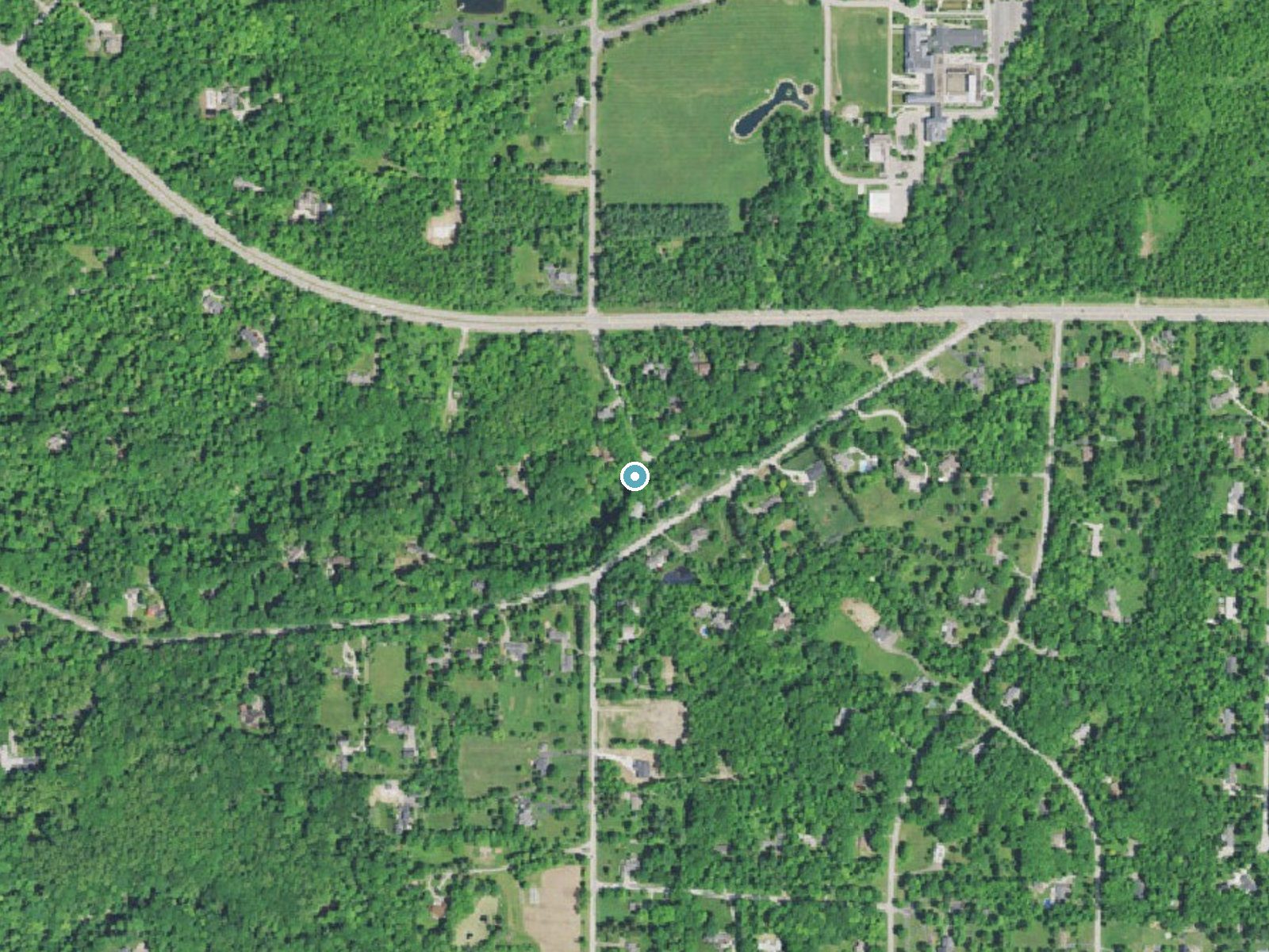 Aerial photo of the same ground around Deans Fall near Gates Mills, Ohio, for comparison with the lidar view