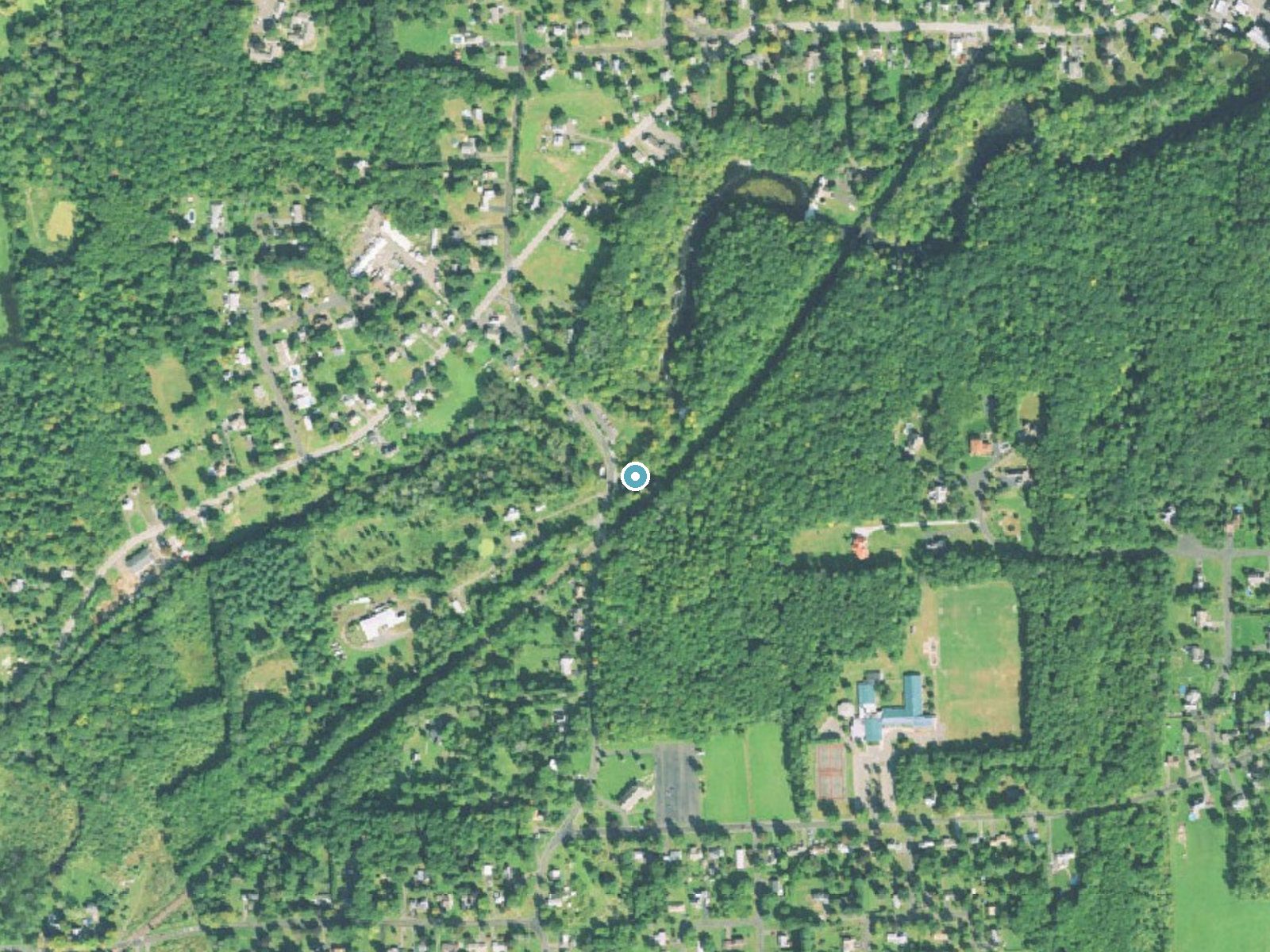 Aerial photo of the same ground around Wadsworth Falls near Middletown, Connecticut, for comparison with the lidar view