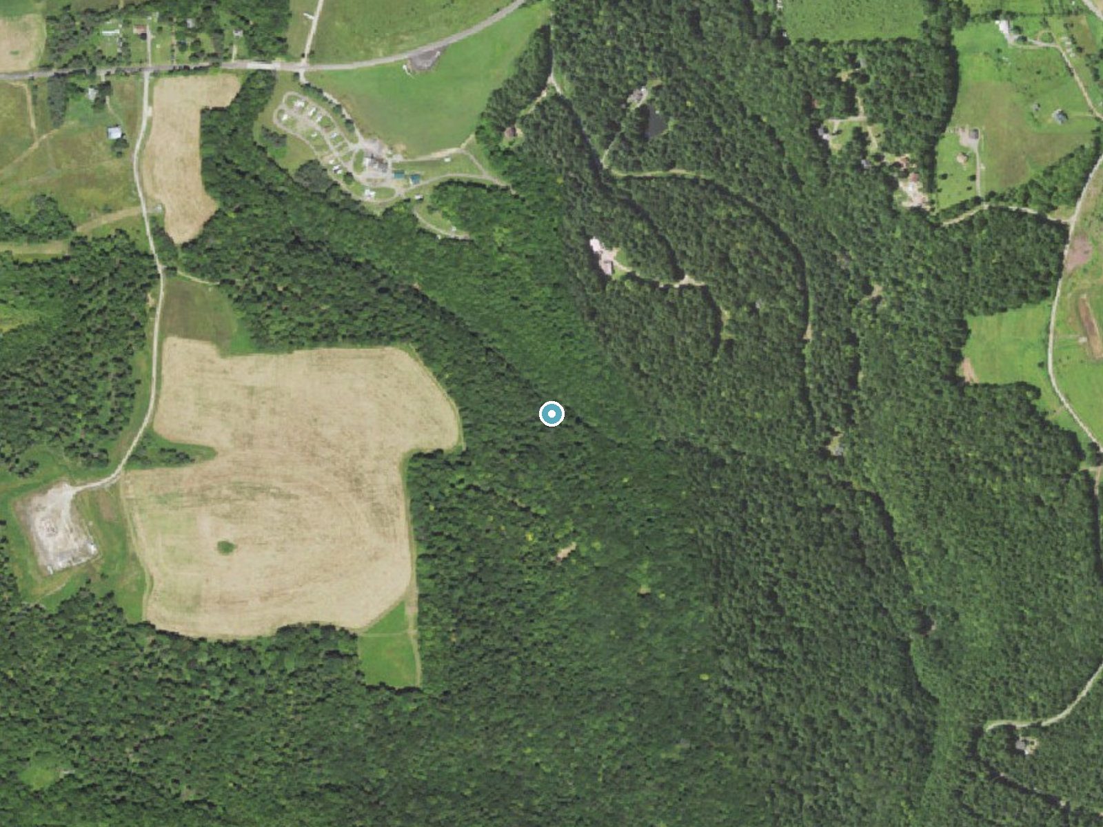 Aerial photo of the same ground around Buttermilk Falls near Forksville, Pennsylvania, for comparison with the lidar view