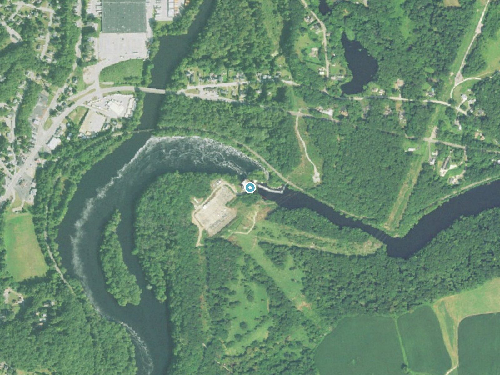 Aerial photo of the same ground around Quinebaug Falls near Norwich, Connecticut, for comparison with the lidar view