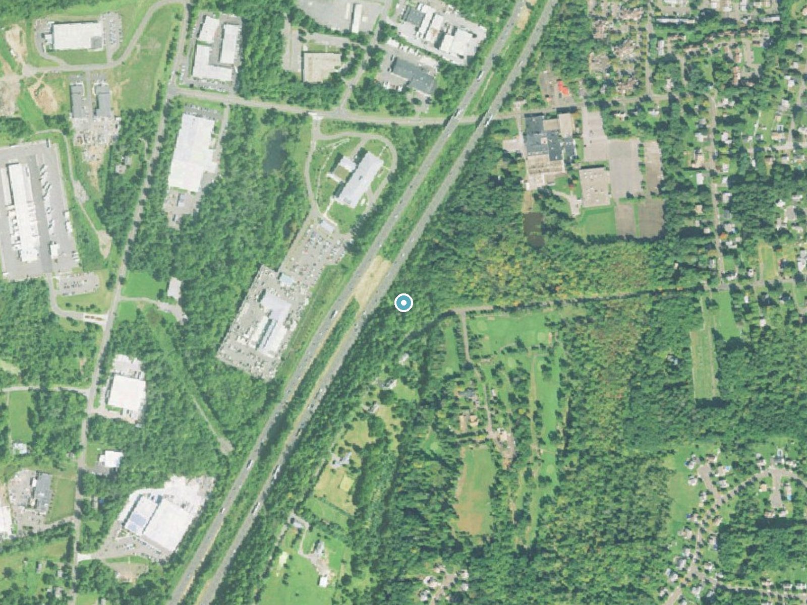 Aerial photo of the same ground around Westfield Falls near Middletown, Connecticut, for comparison with the lidar view