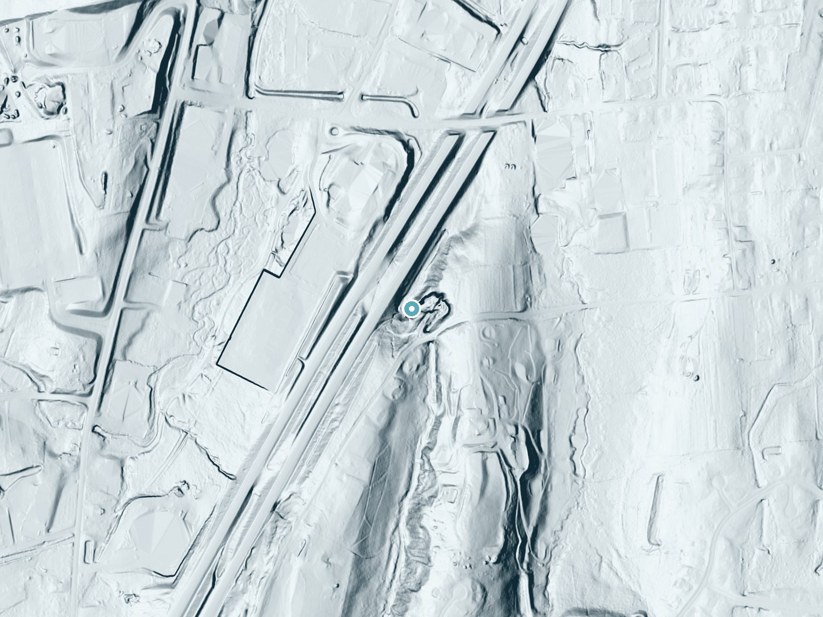 LiDAR bare-earth terrain around Westfield Falls near Middletown, Connecticut, showing about 84 feet of drop, a long cascade, facing northwest