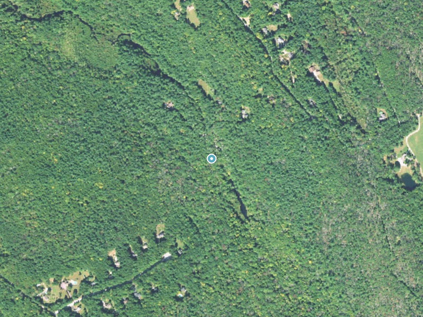 Aerial photo of the same ground around Stepstone Falls near Greene, Rhode Island, for comparison with the lidar view
