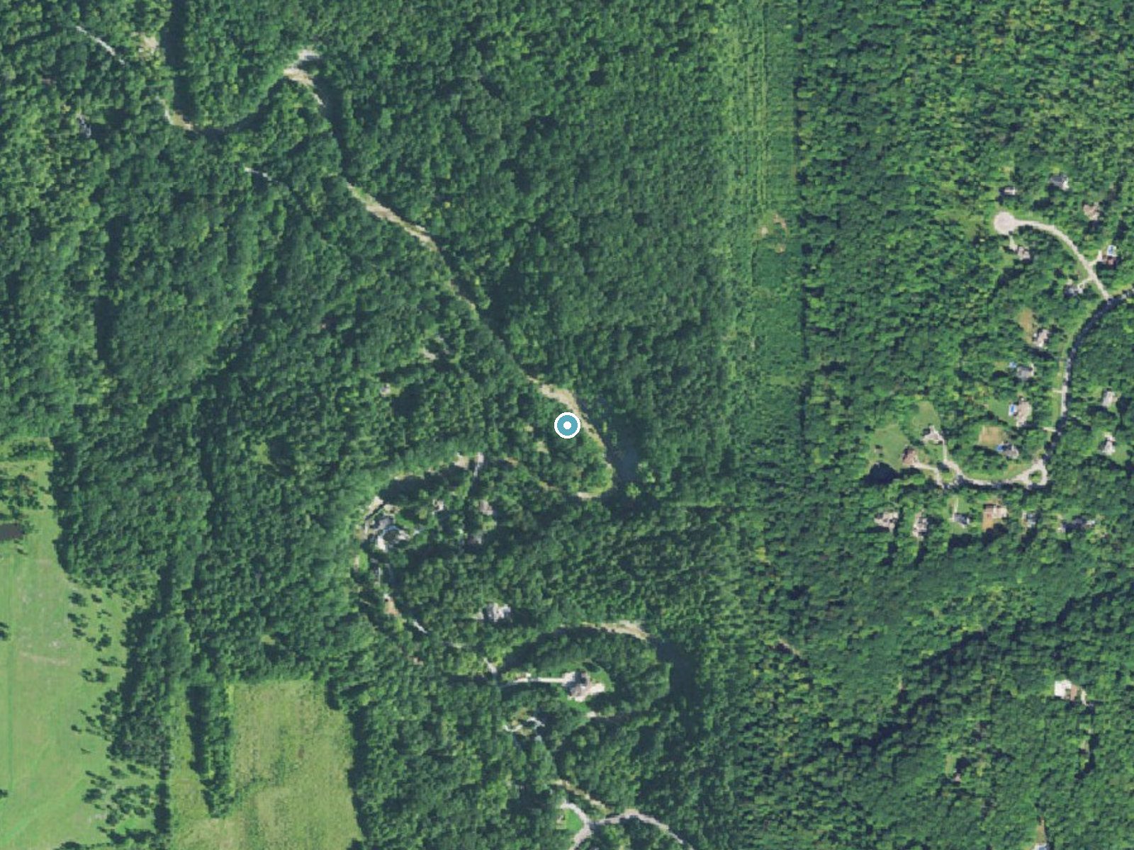 Aerial photo of the same ground around Cascade Falls near Painesville, Ohio, for comparison with the lidar view