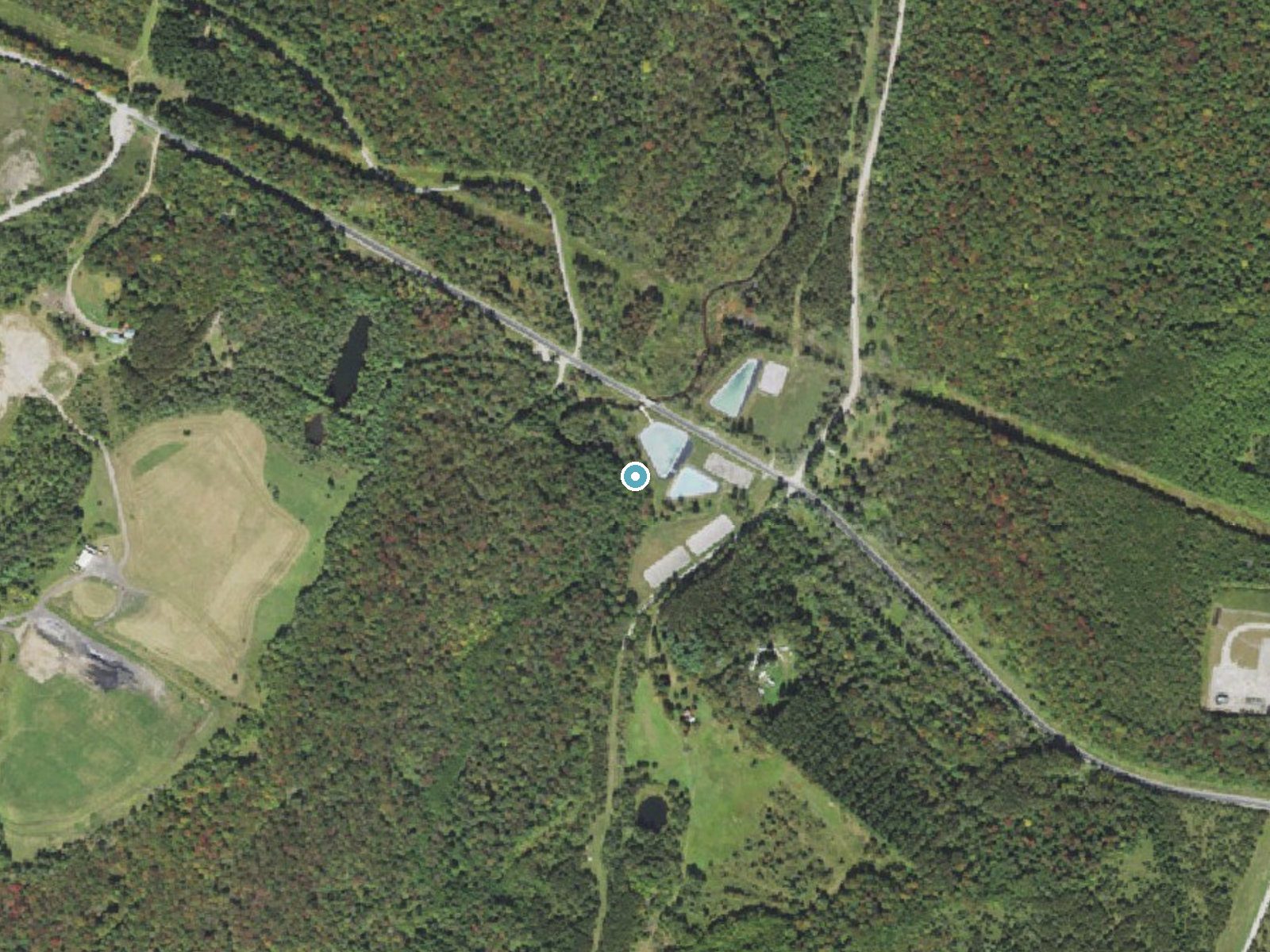 Aerial photo of the same ground around Fallbrook Falls near Blossburg, Pennsylvania, for comparison with the lidar view