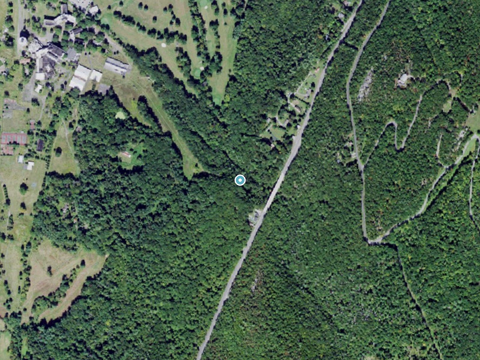 Aerial photo of the same ground around Nevele Falls near Cragsmoor, New York, for comparison with the lidar view