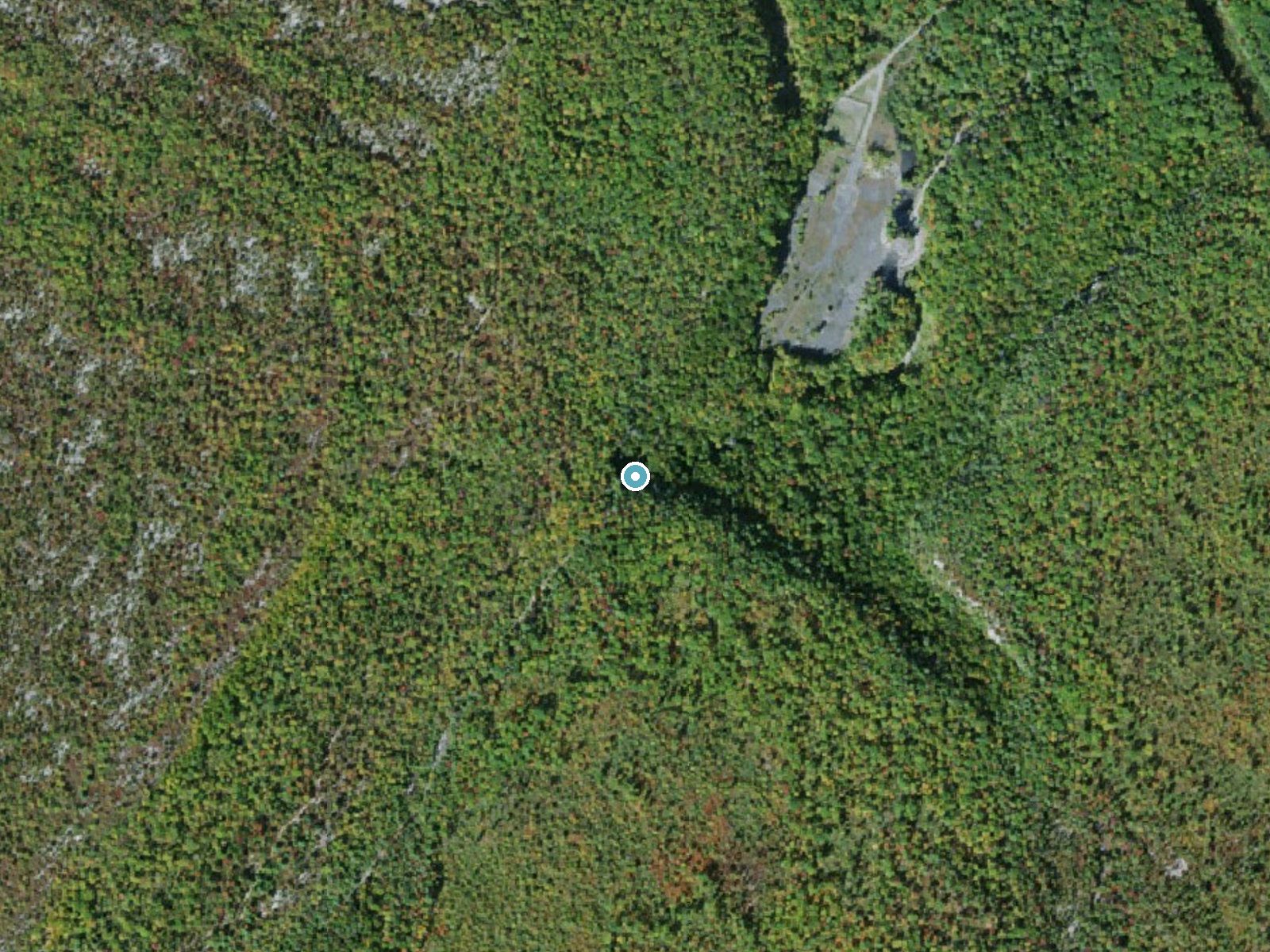 Aerial photo of the same ground around Stony Kill Falls near Kerhonkson, New York, for comparison with the lidar view
