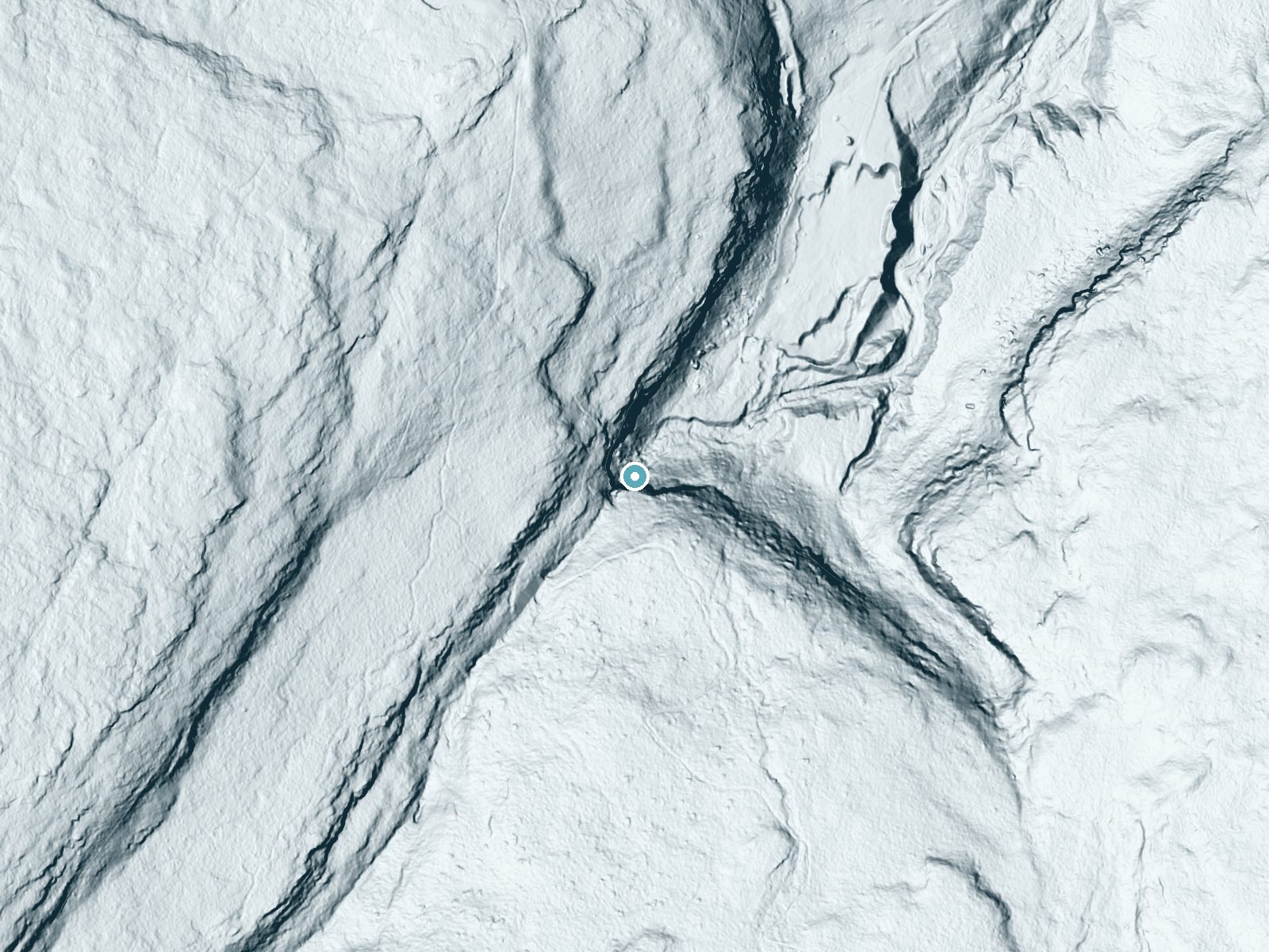 LiDAR bare-earth terrain around Stony Kill Falls near Kerhonkson, New York, showing about 211 feet of drop, a single sheer drop, facing northeast