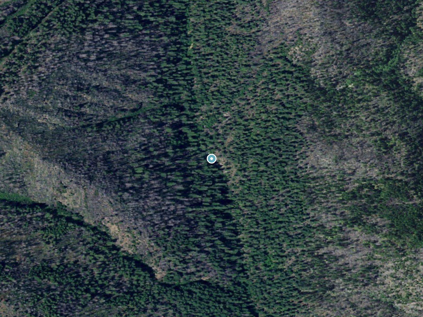 Aerial photo of the same ground around Wilderness Falls near Happy Camp, California, for comparison with the lidar view