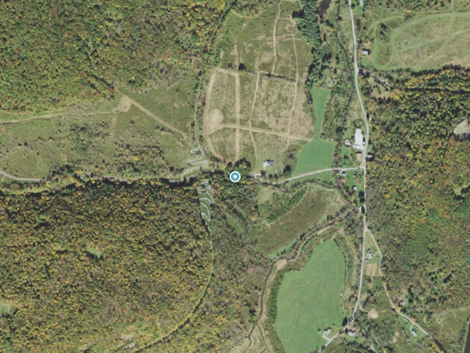 Aerial photo of the same ground around Bucks Falls near Starrucca, Pennsylvania, for comparison with the lidar view