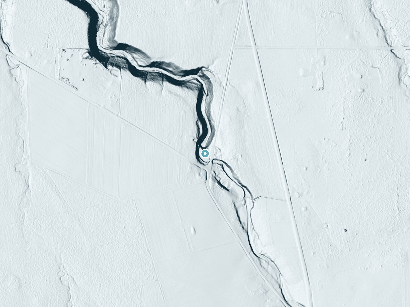 LiDAR bare-earth terrain around Howard Falls near Platea, Pennsylvania, showing about 79 feet of drop, a steep tiered drop, facing northeast