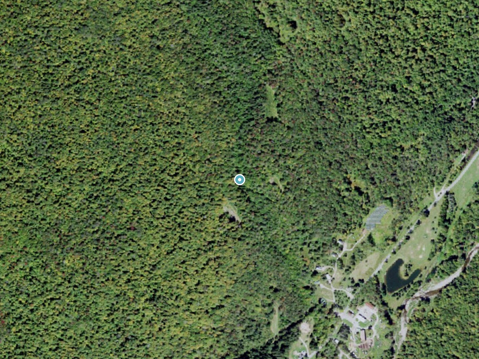Aerial photo of the same ground around High Falls near Grahamsville, New York, for comparison with the lidar view