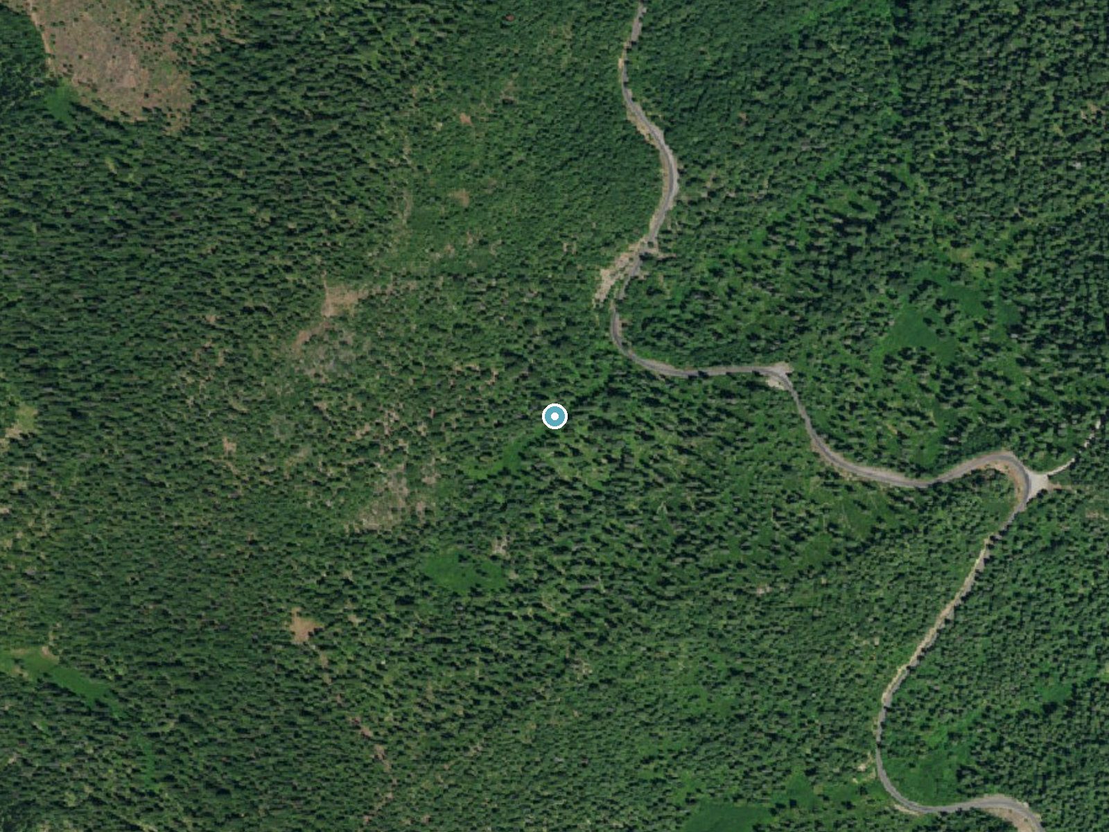 Aerial photo of the same ground around Loretta Falls near Takilma, California, for comparison with the lidar view