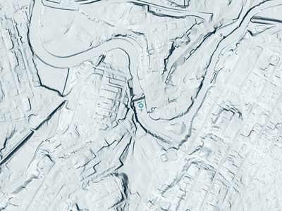 LiDAR terrain view around Woonsocket Falls in Rhode Island, about 49 feet of drop