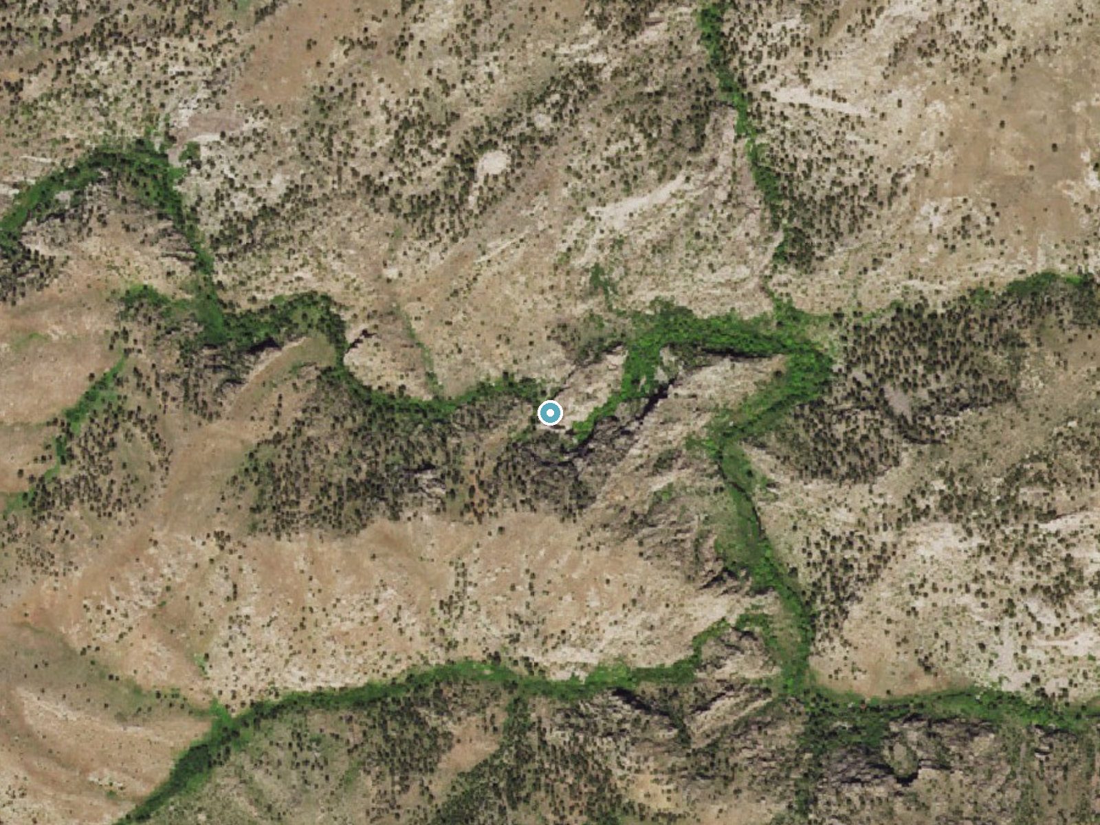 Aerial photo of the same ground around Duck Creek Falls near Westview Circle, Wyoming, for comparison with the lidar view