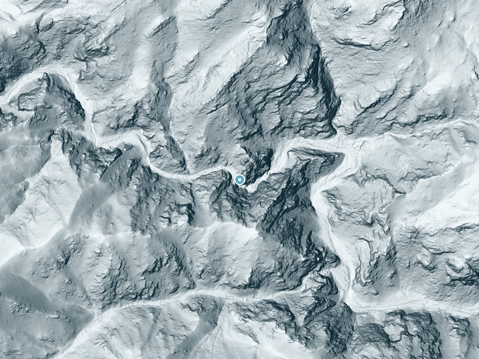 LiDAR bare-earth terrain around Duck Creek Falls near Westview Circle, Wyoming, showing about 263 feet of drop, a steep tiered drop, facing southeast