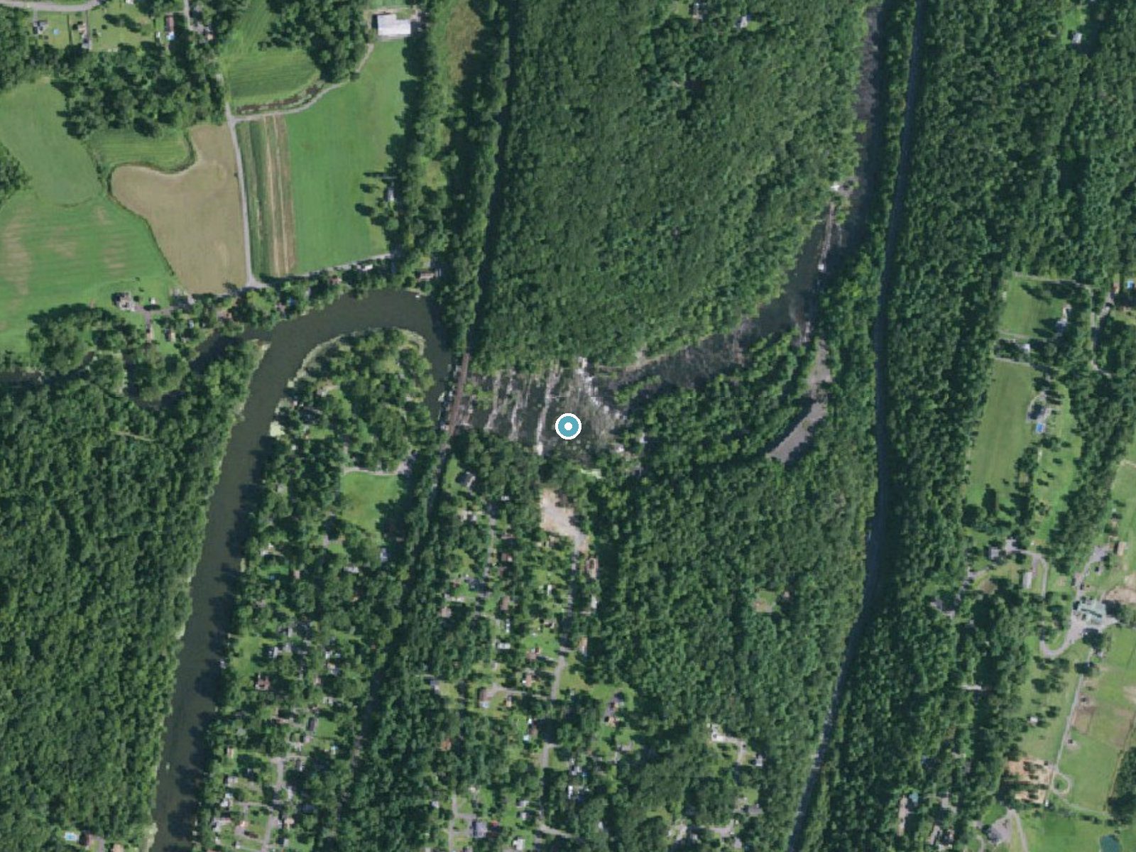 Aerial photo of the same ground around Glenerie Falls near Ruby, New York, for comparison with the lidar view