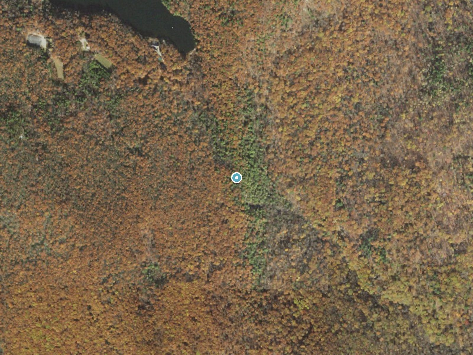 Aerial photo of the same ground around Bear Rock Falls near Lakeville, Massachusetts, for comparison with the lidar view