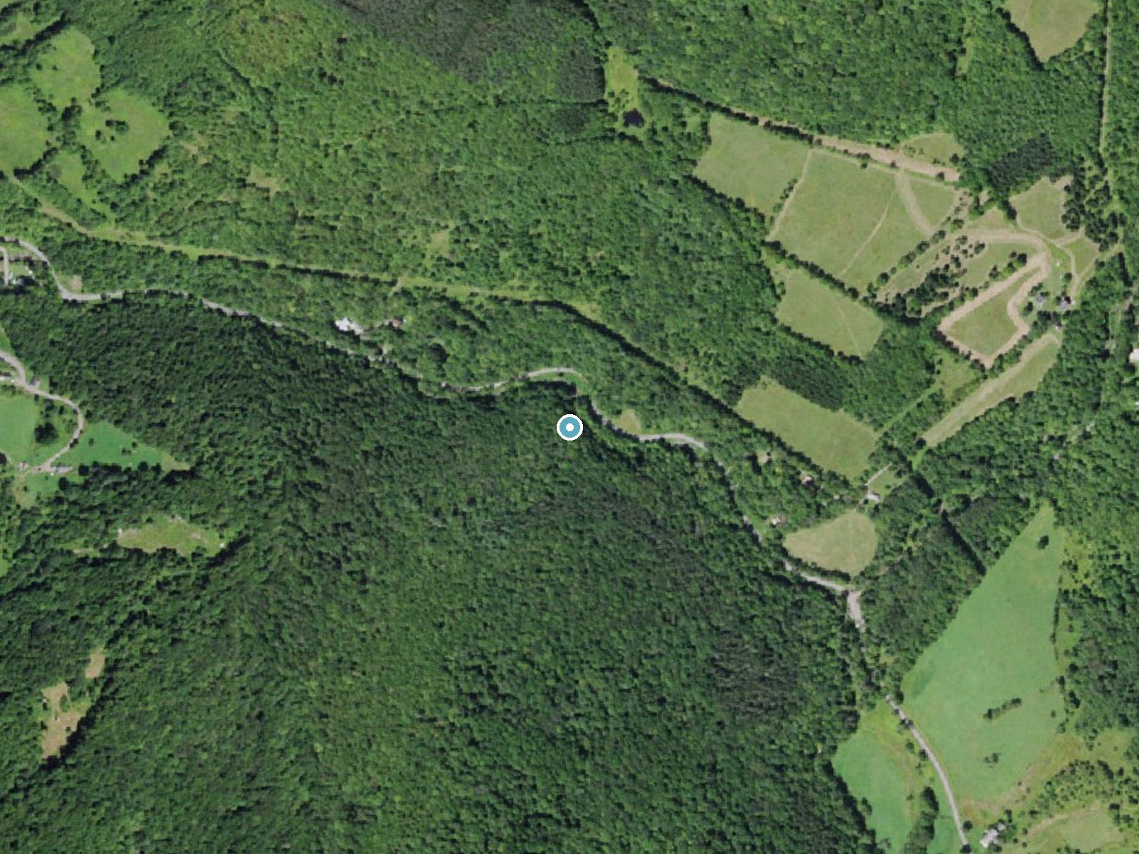 Aerial photo of the same ground around Tompkins Falls near Margaretville, New York, for comparison with the lidar view
