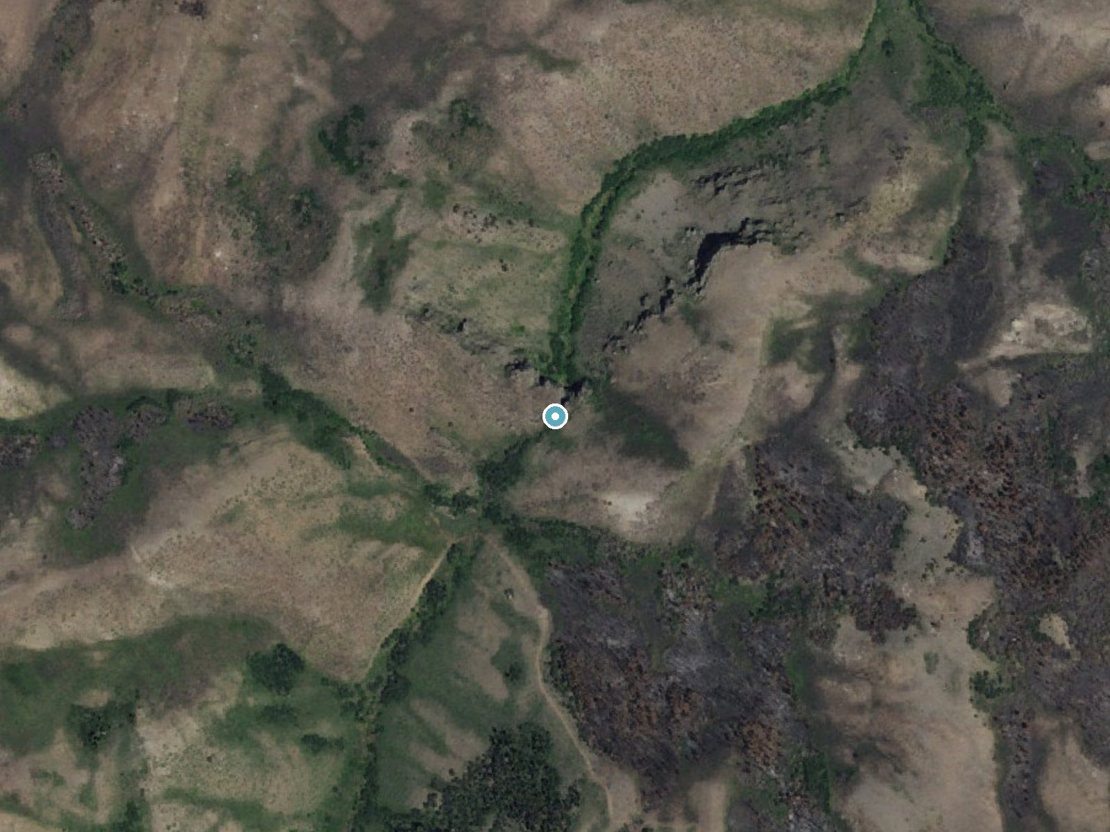Aerial photo of the same ground around Phantom Falls near Oakley, Idaho, for comparison with the lidar view