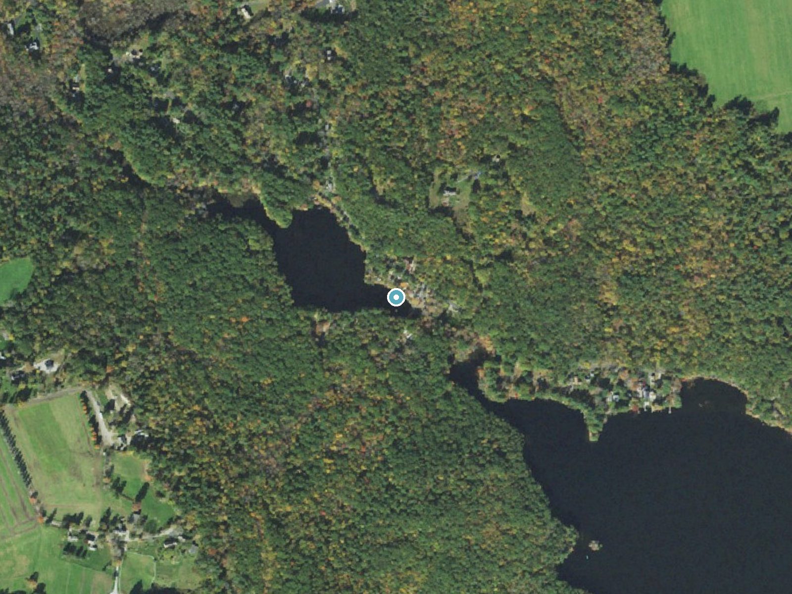 Aerial photo of the same ground around Sutton Falls near East Douglas, Massachusetts, for comparison with the lidar view