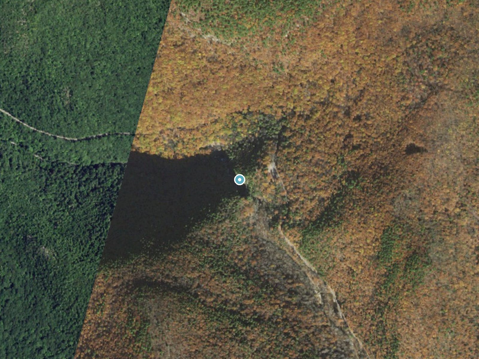 Aerial photo of the same ground around Bash Bish Falls near Copake Falls, Massachusetts, for comparison with the lidar view