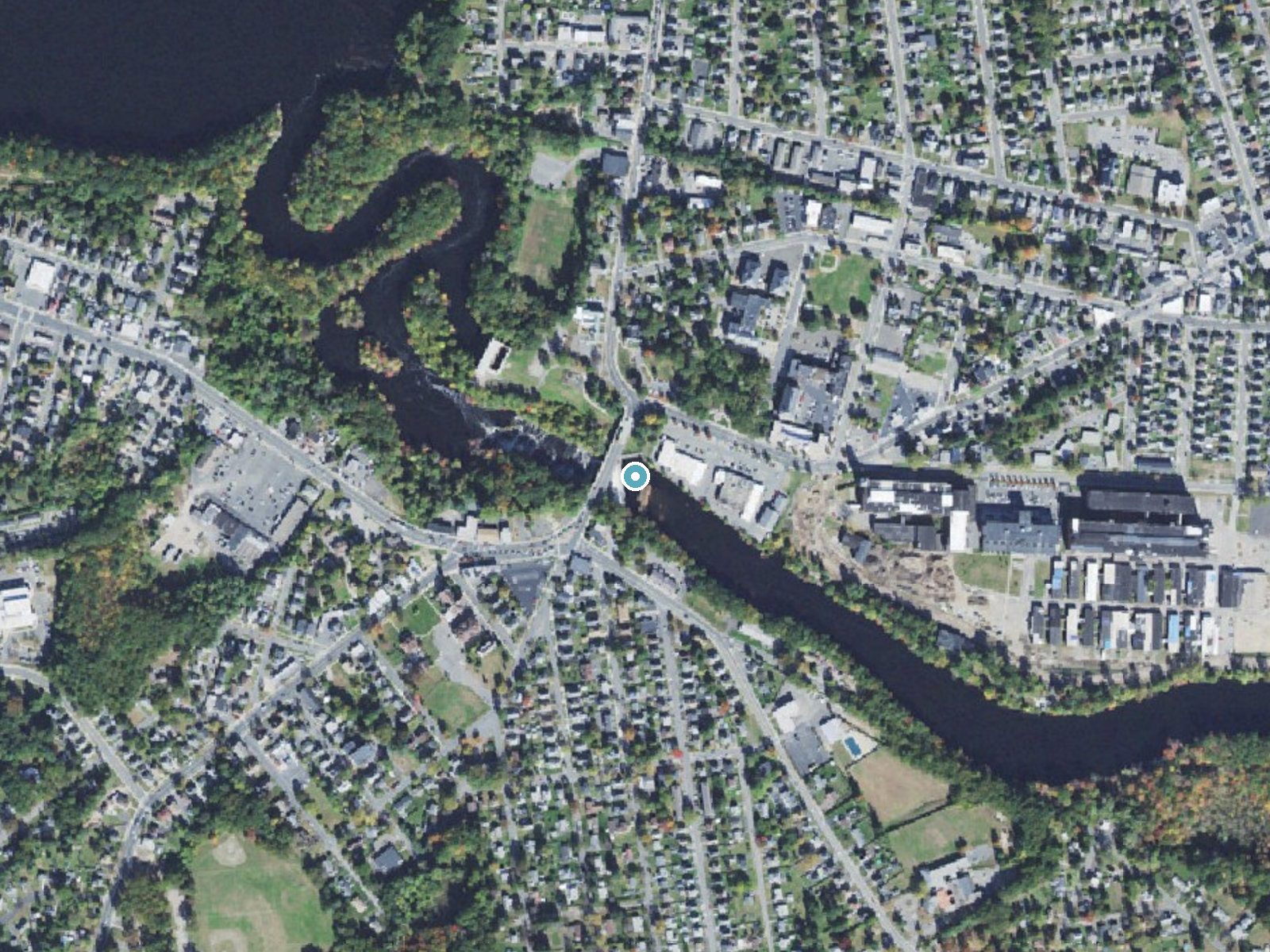 Aerial photo of the same ground around Wallamanumps Falls near Springfield, Massachusetts, for comparison with the lidar view
