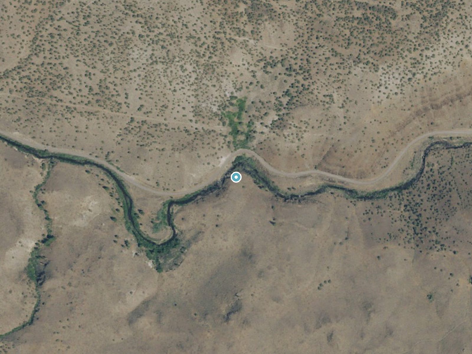 Aerial photo of the same ground around Deep Creek Falls near Plush, Oregon, for comparison with the lidar view