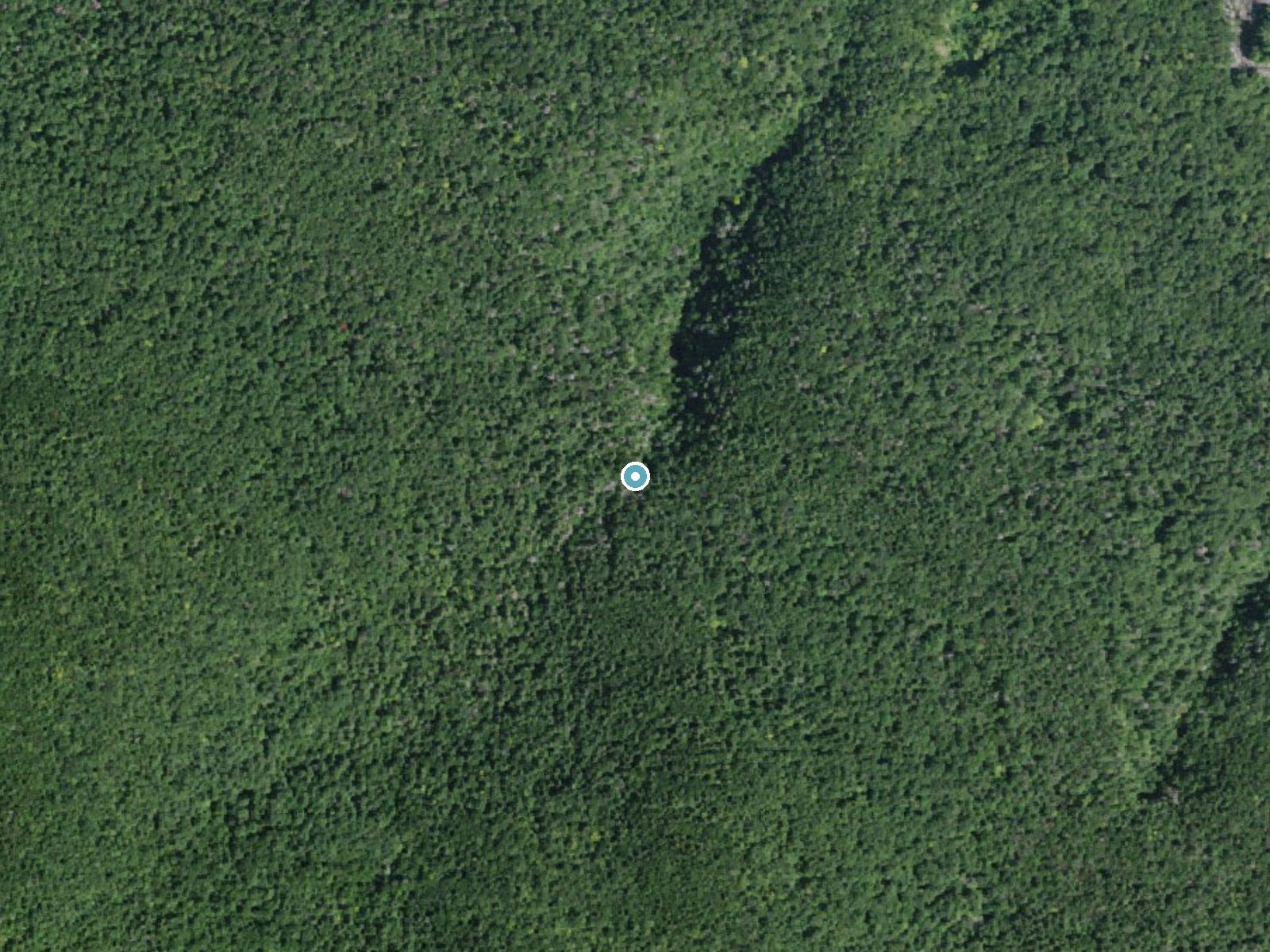 Aerial photo of the same ground around Buttermilk Falls near Palenville, New York, for comparison with the lidar view