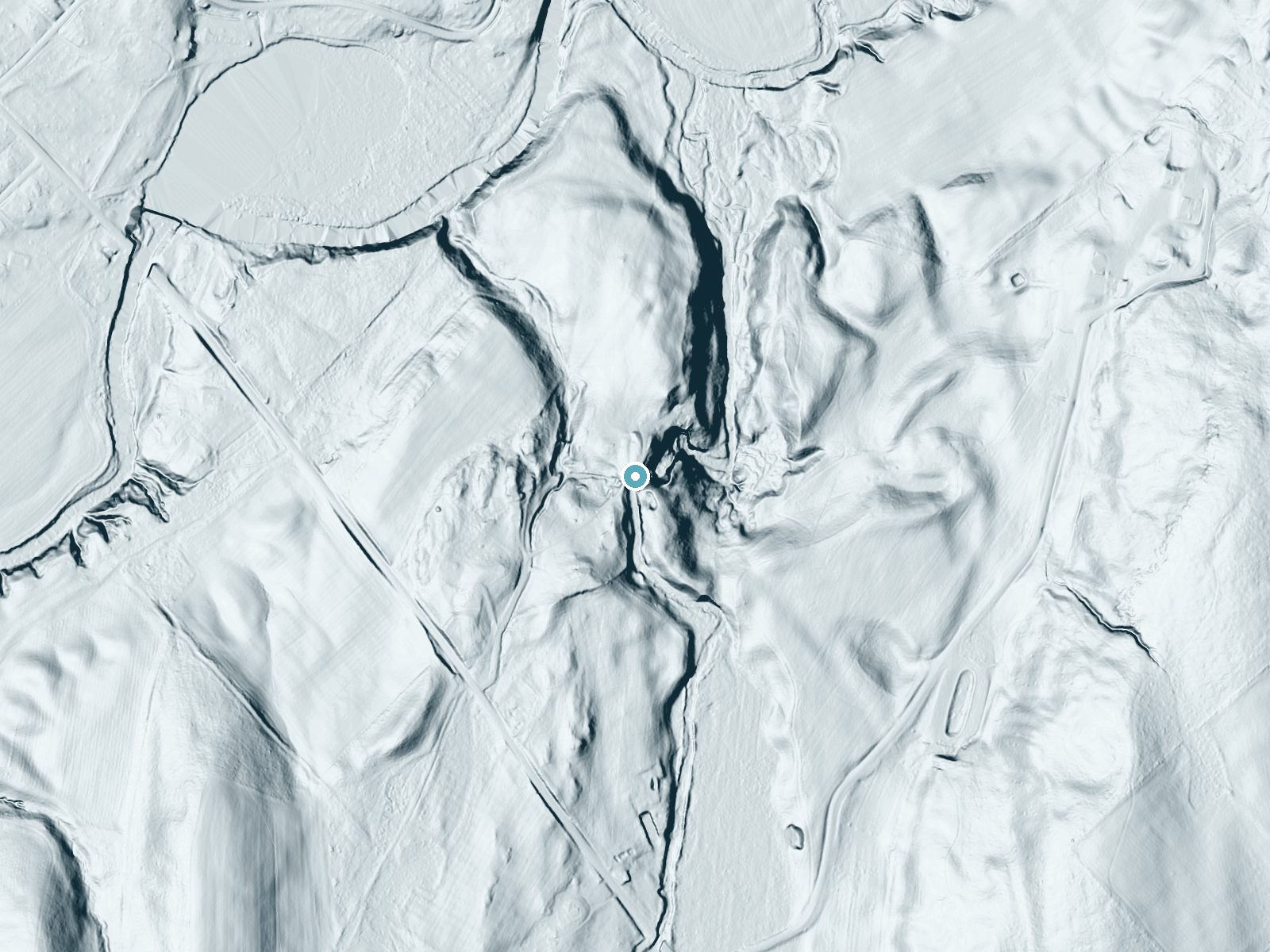 LiDAR bare-earth terrain around Buttermilk Falls near Claverack-Red Mills, New York, showing about 87 feet of drop, a long cascade, facing northeast