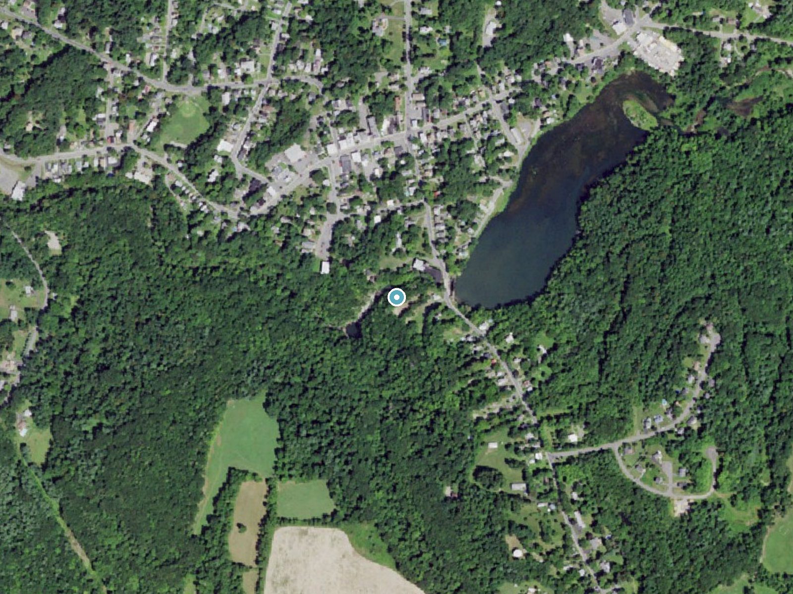 Aerial photo of the same ground around High Falls near Philmont, New York, for comparison with the lidar view