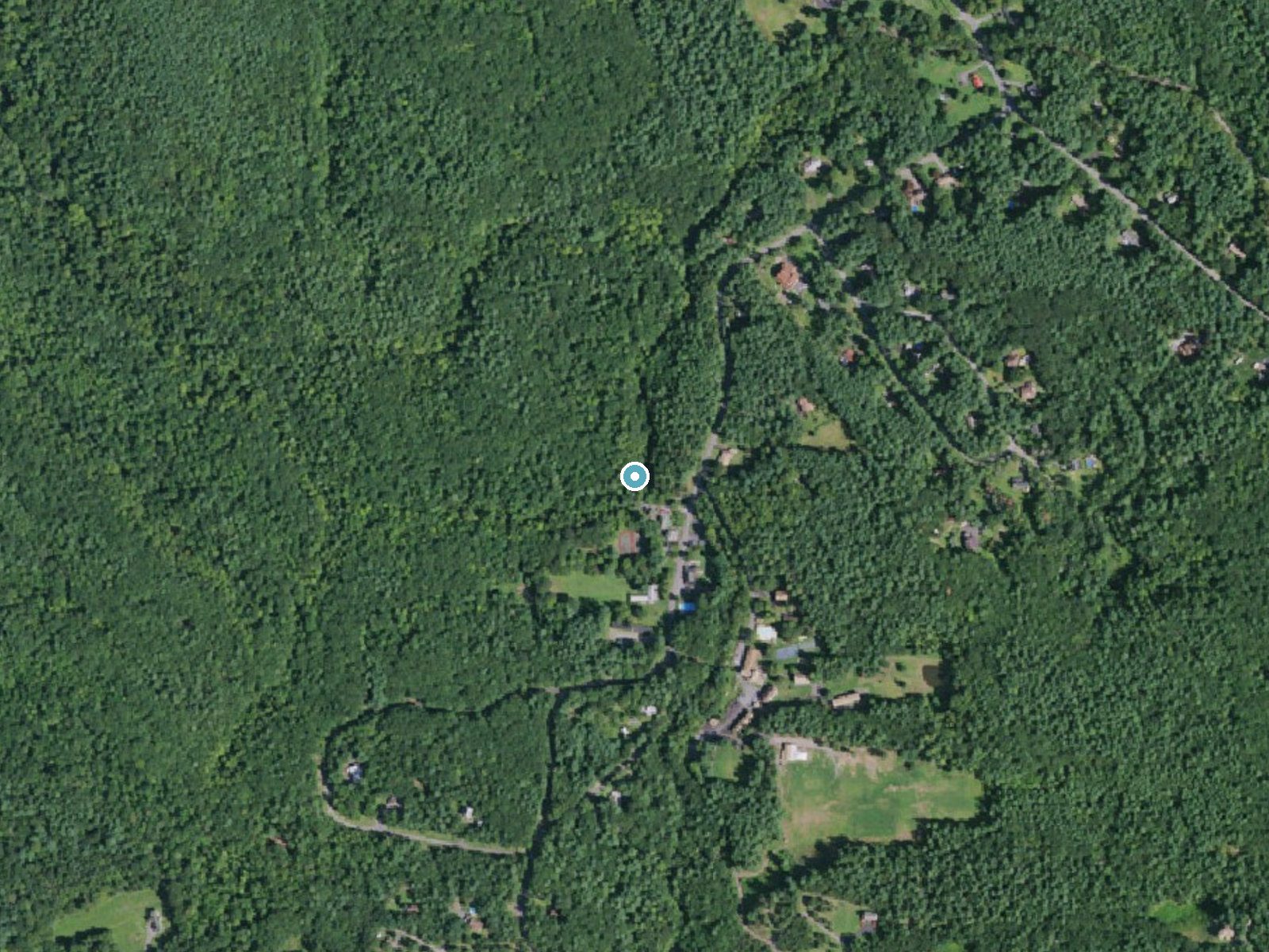 Aerial photo of the same ground around Glen Falls near Round Top, New York, for comparison with the lidar view