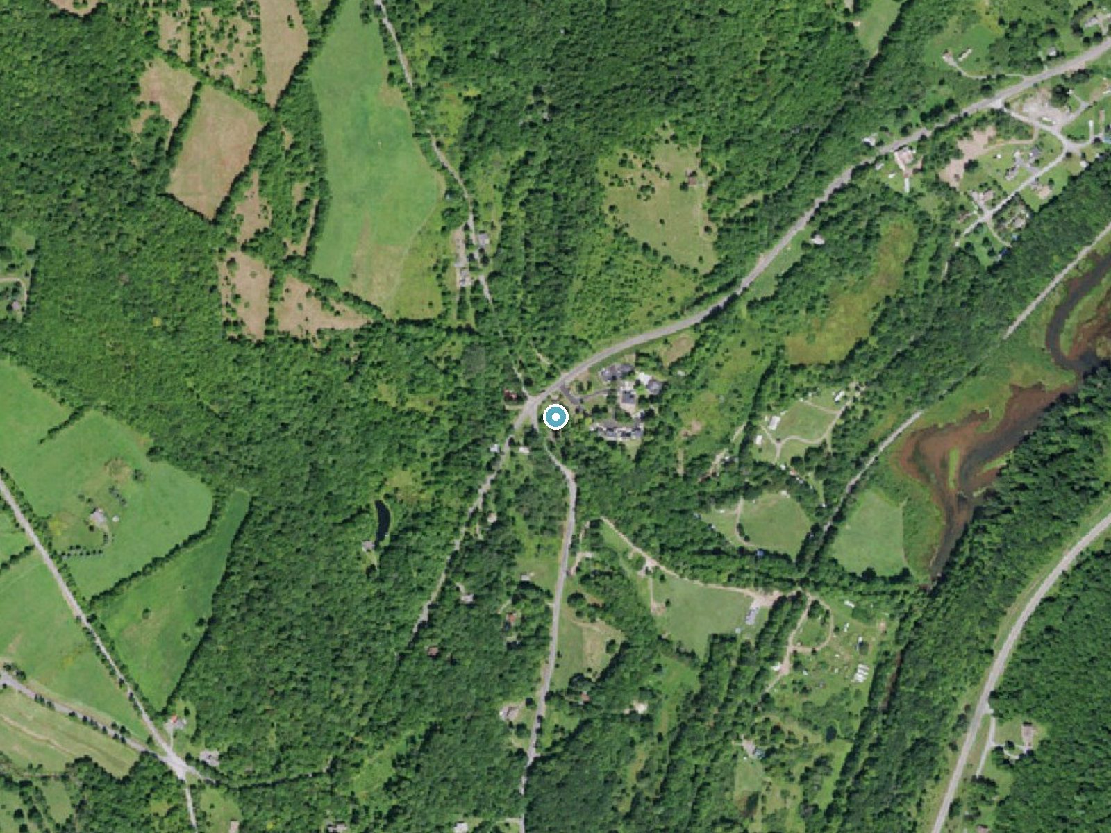 Aerial photo of the same ground around Straton Falls near Margaretville, New York, for comparison with the lidar view