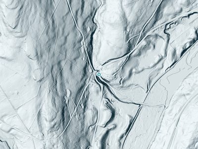 LiDAR terrain view around Straton Falls in New York, about 74 feet of drop