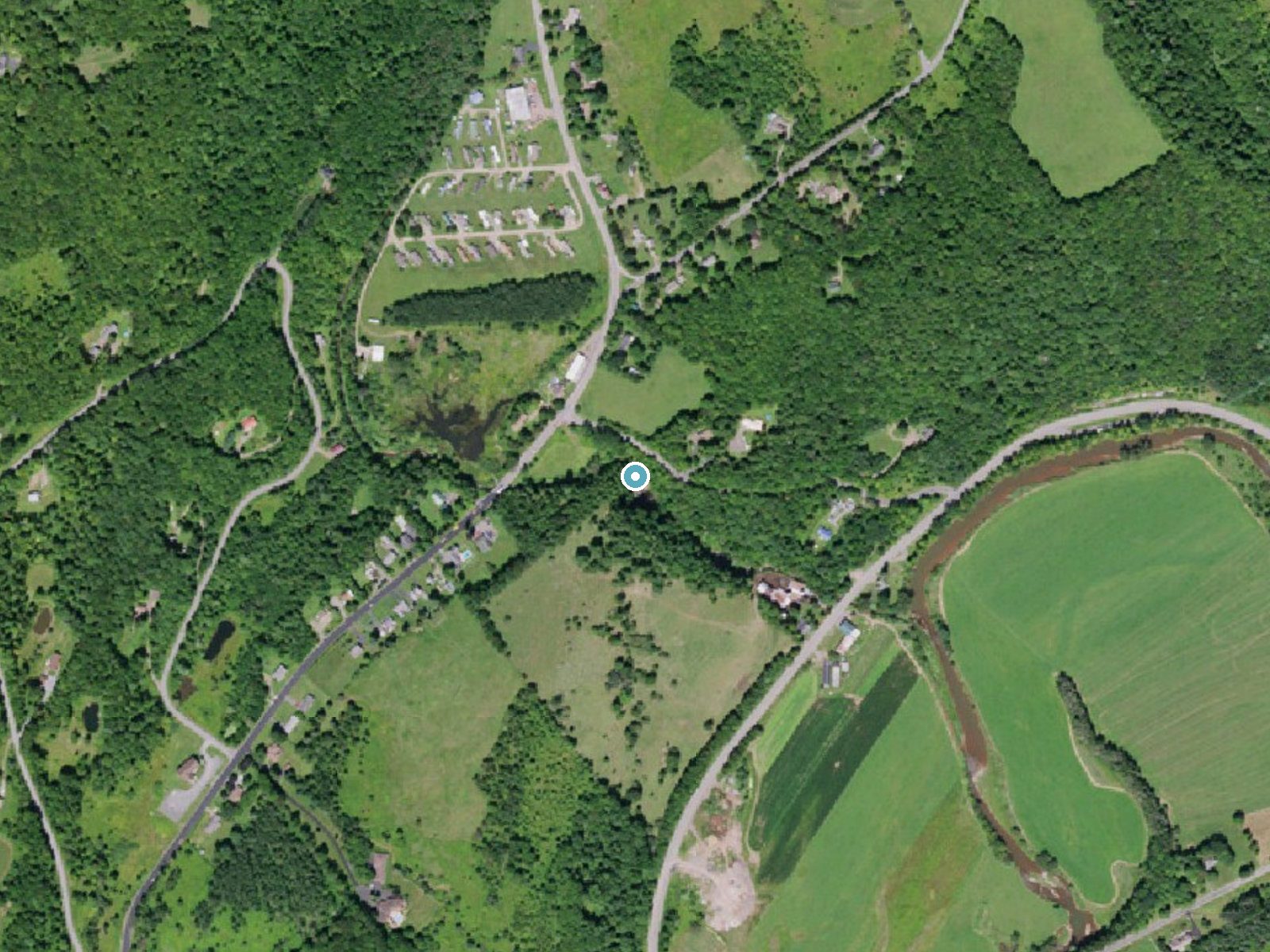 Aerial photo of the same ground around Watauga Falls near Bloomville, New York, for comparison with the lidar view