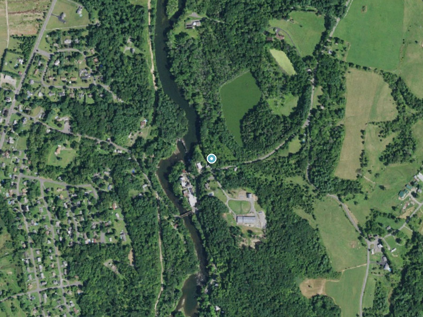 Aerial photo of the same ground around Rossman Falls near Stottville, New York, for comparison with the lidar view