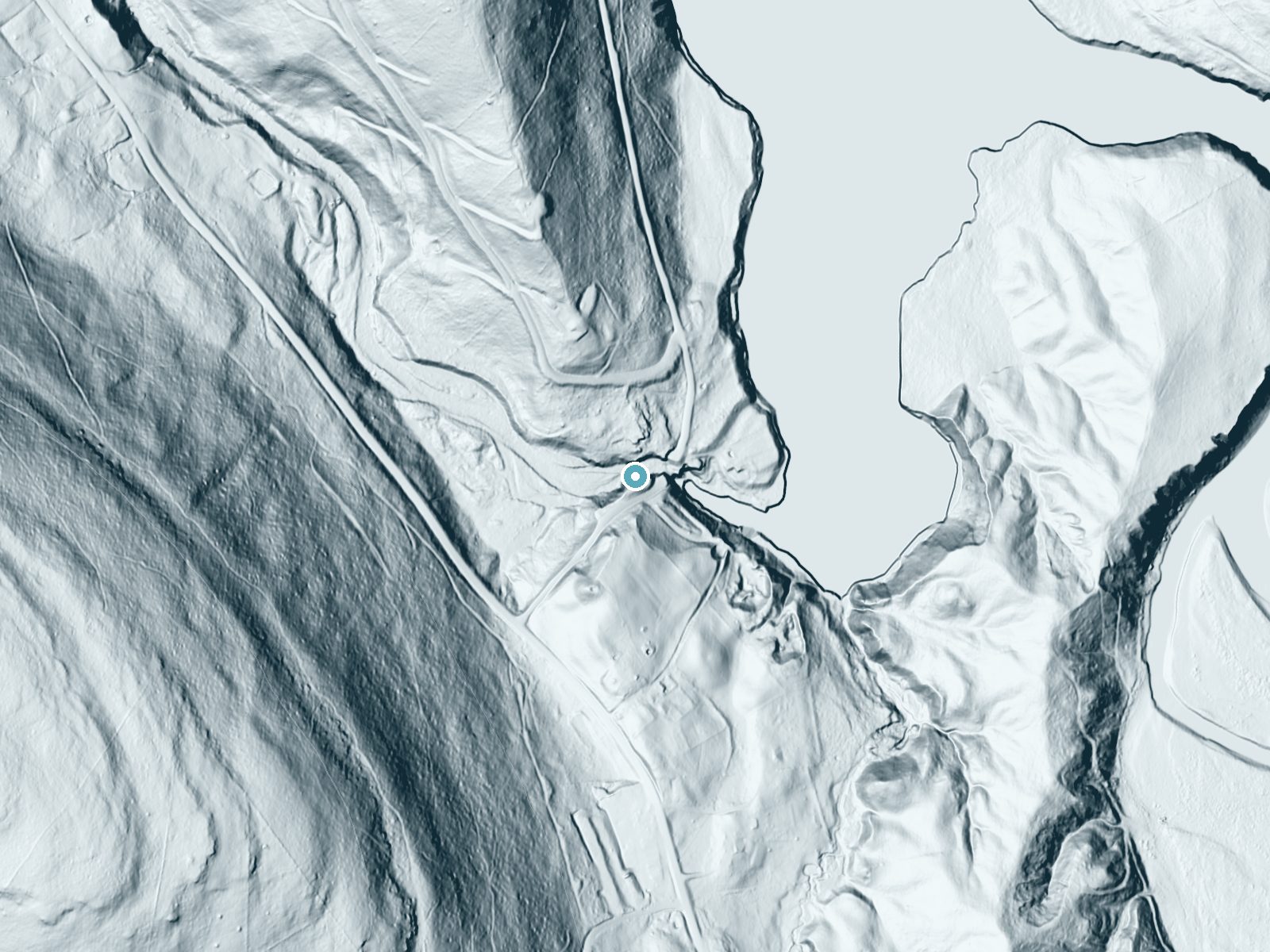 LiDAR bare-earth terrain around Hardenburgh Falls near North Blenheim, New York, showing about 113 feet of drop, a long cascade, facing northeast
