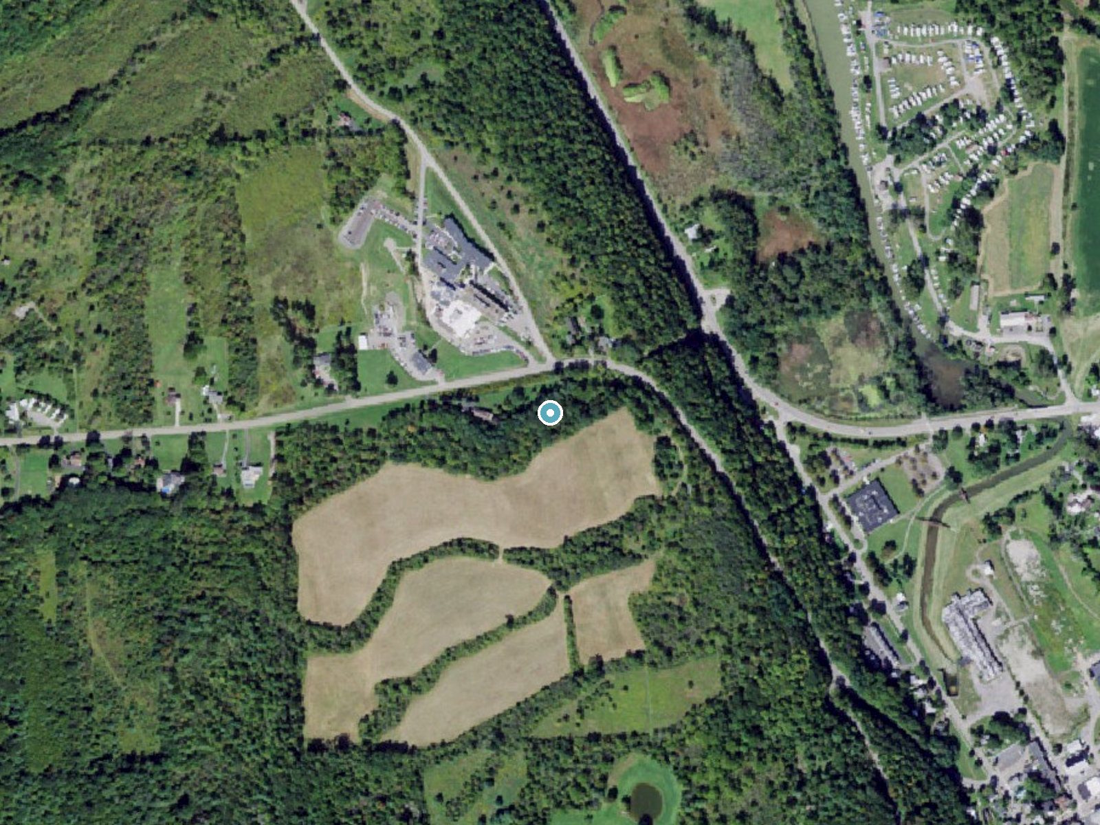 Aerial photo of the same ground around Aunt Sarahs Falls near Montour Falls, New York, for comparison with the lidar view