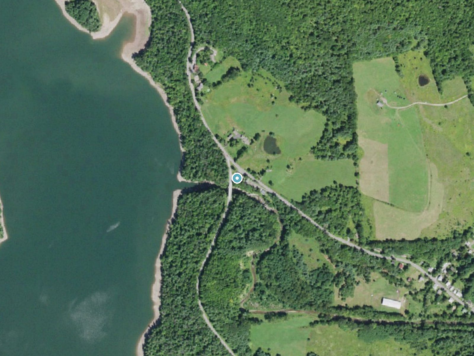 Aerial photo of the same ground around Manorkill Falls near North Blenheim, New York, for comparison with the lidar view