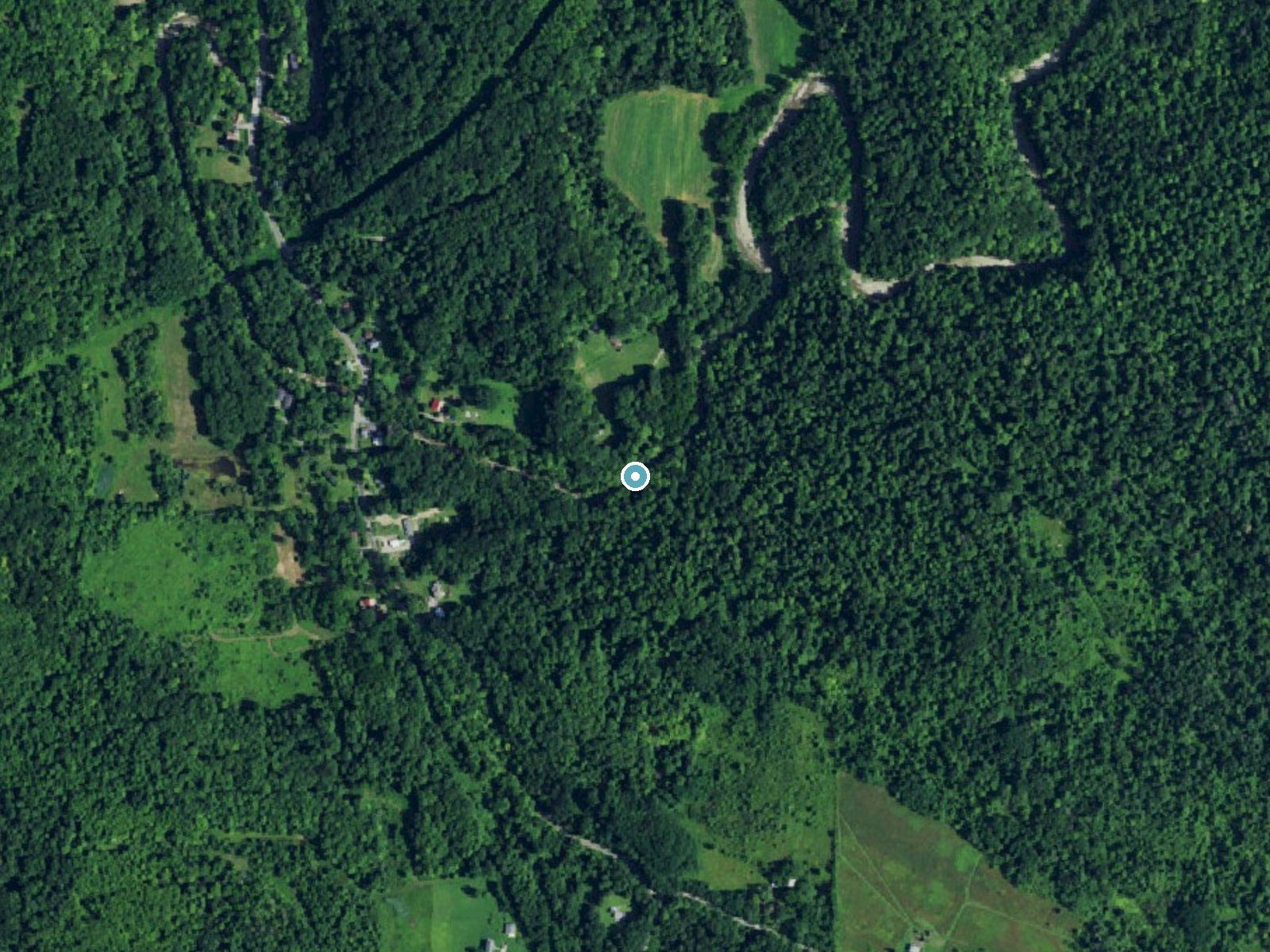 Aerial photo of the same ground around Shumla Falls near Cassadaga, New York, for comparison with the lidar view