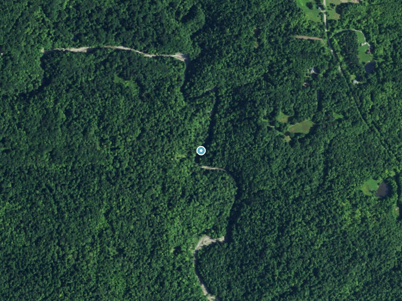 Aerial photo of the same ground around Arkwright Falls near Cassadaga, New York, for comparison with the lidar view