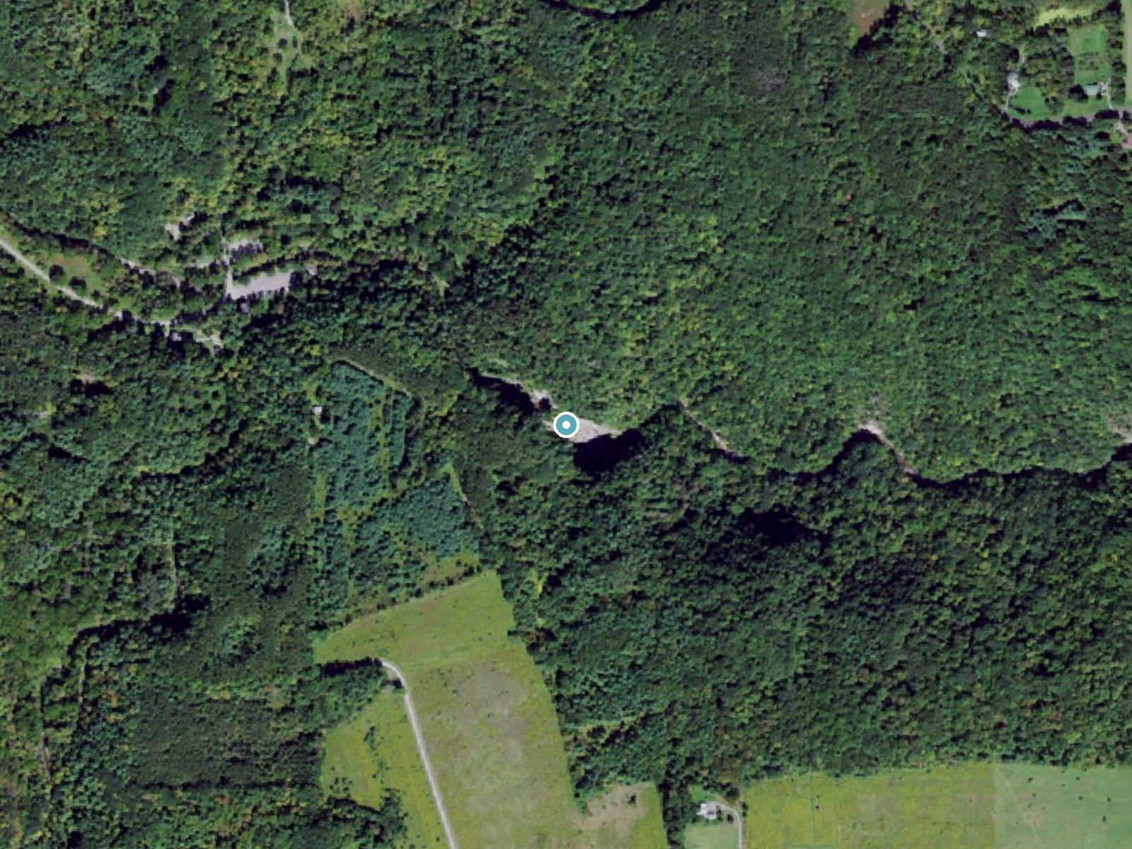 Aerial photo of the same ground around Lucifer Falls near South Hill, New York, for comparison with the lidar view