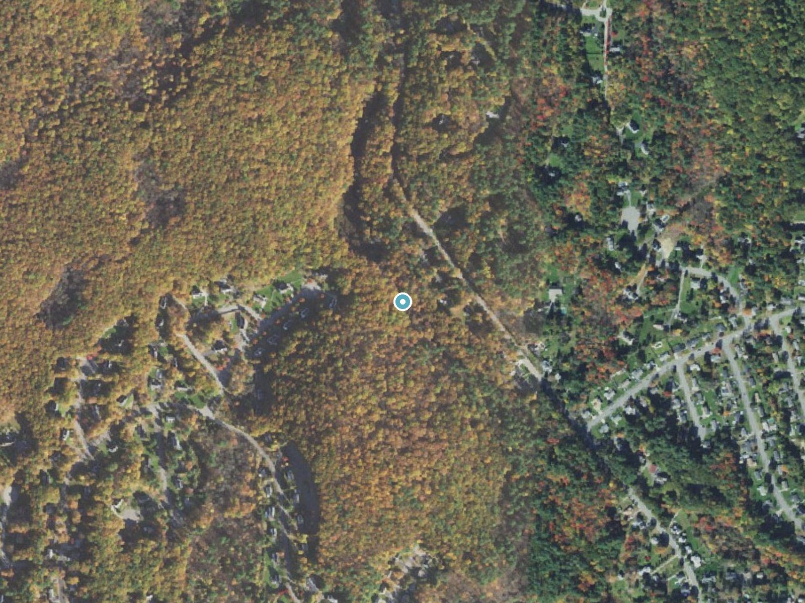 Aerial photo of the same ground around Danforth Falls near Marlborough, Massachusetts, for comparison with the lidar view