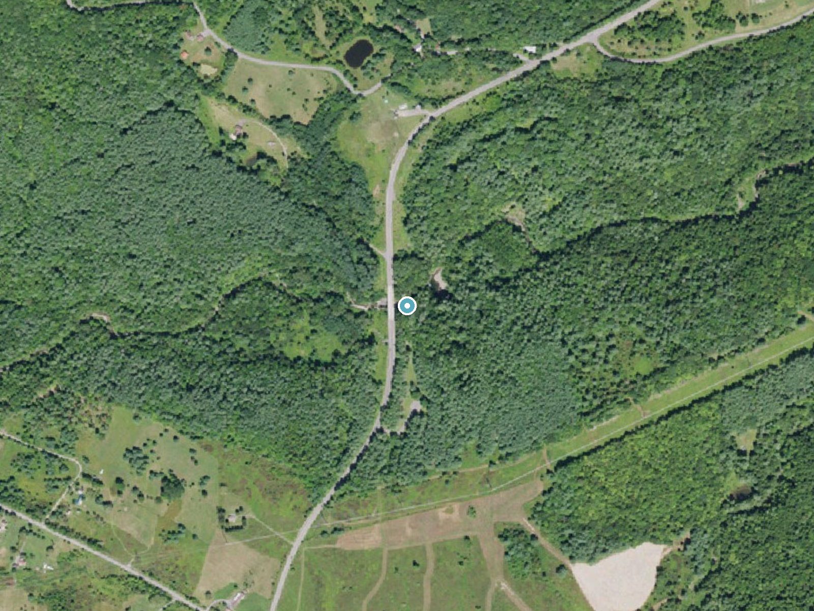Aerial photo of the same ground around Mine Kill Falls near North Blenheim, New York, for comparison with the lidar view