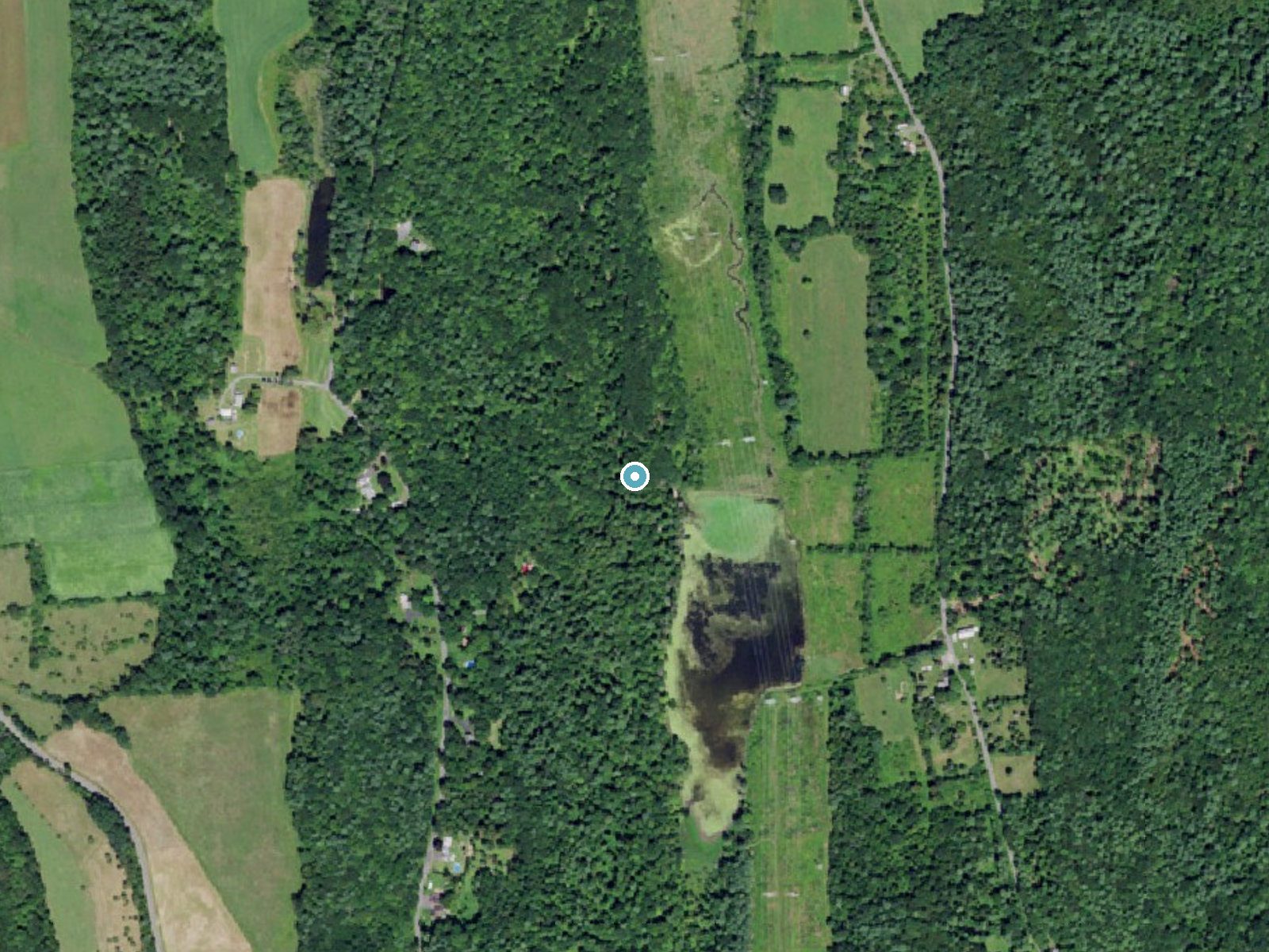 Aerial photo of the same ground around Meadow Falls near New Baltimore, New York, for comparison with the lidar view